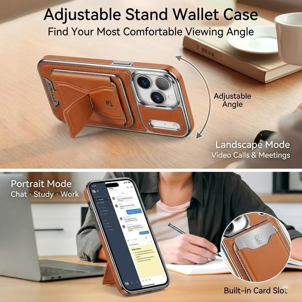 2-in-1 Detachable Magnetic Leather Wallet Case for iPhone 17 Pro Max / 17 Pro / 17 Air / 17, Slim Shockproof Phone Cover with Card Holder & Kickstand, Compatible with MagSafe(Black,17 Pro Max)