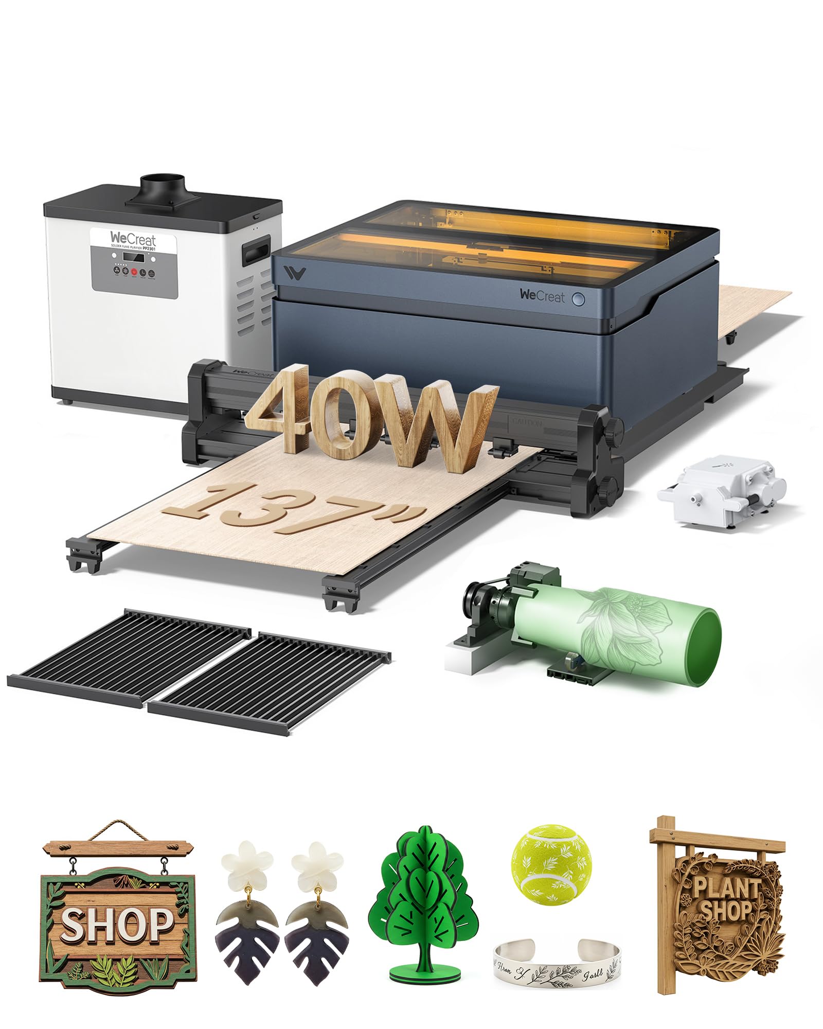 WECREAT Vision 40W Laser Engraver and Cutter Machine with Automatic Conveyor Feeder, Fume Extractor, 4-in-1 Rotary, Air Assist, Laser Bed for DIY Engraving and Cutting Acrylic Wood Metal Leather