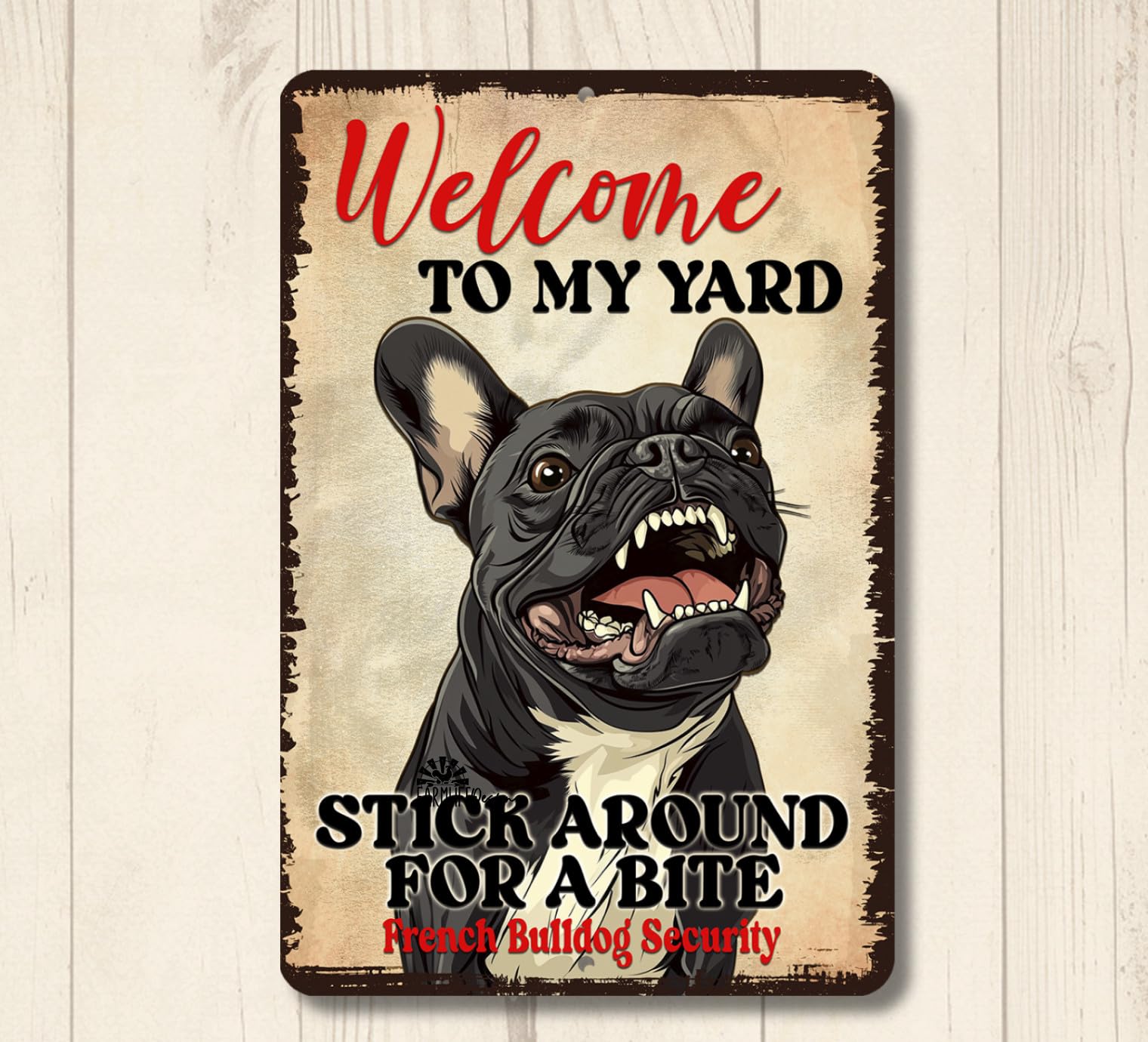 French Bulldog Welcome to Yard House Sign funny bull dog security warning metal home decor