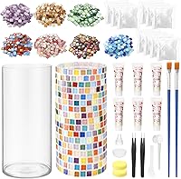 LemonRoad 2-Pack DIY Mosaic Vase Kit for Adults - Acrylic Cylinder Vases with Rainbow Tiles, Glue & Tools | Craft Gifts for Home Decor