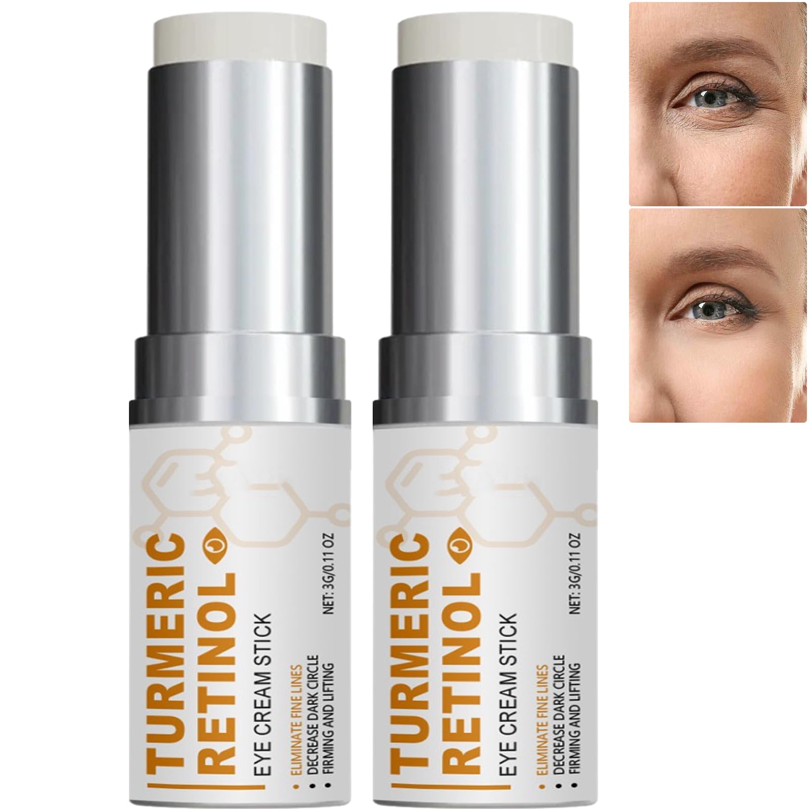 Turmeric Retinol Under Eye Cream Stick, for Bags Puffiness, Eye Balm Stick Hydrating, Anti-Aging Brightening Balm (2 pezzi)