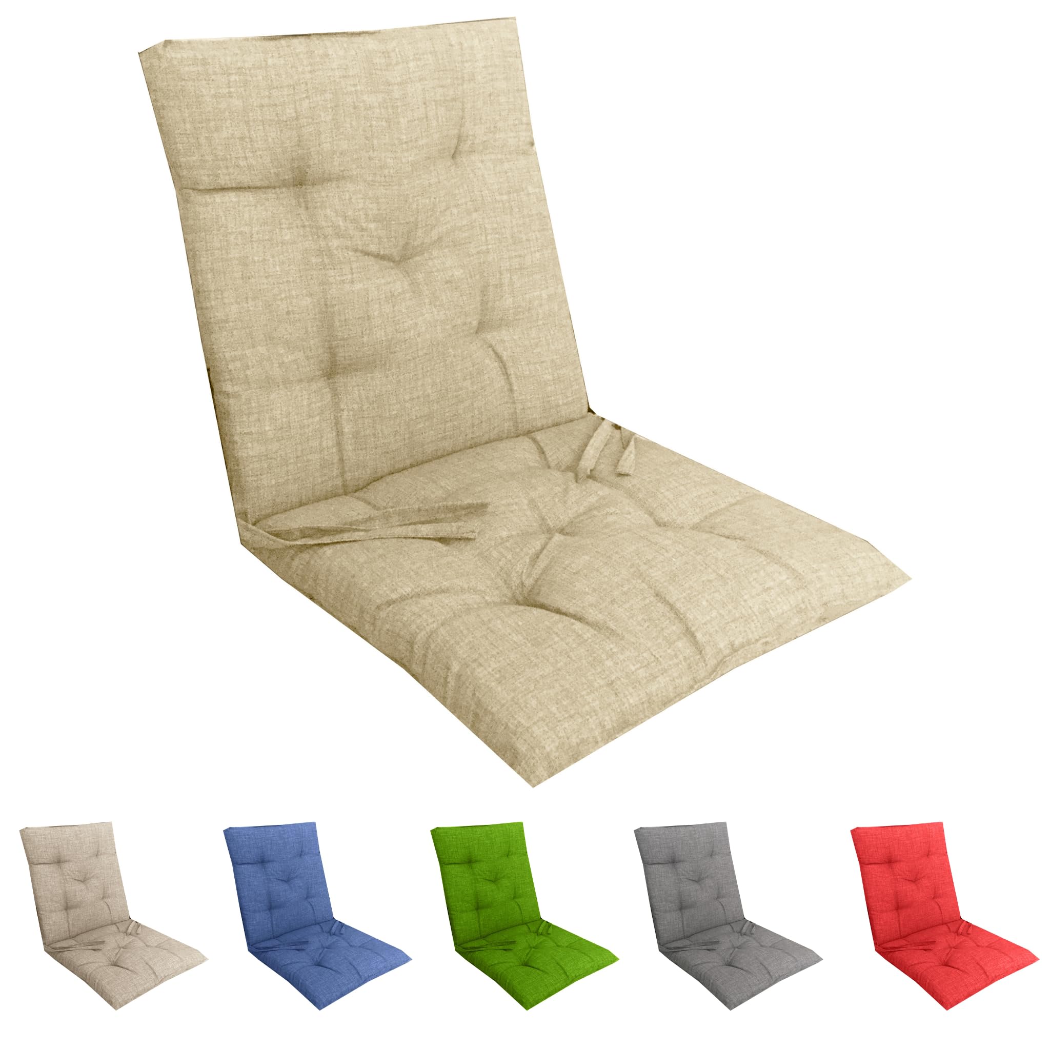 Tata Home Set 6 Cuscini Sedia con Schienale Cucina Cuscino con Lacci Fascia Elastica da Giardino Esterno Cuscino Imbottito per Sdraio Prendisole Cuscino Poltrona Sdraio Relax Misura 40x80 cm Panna