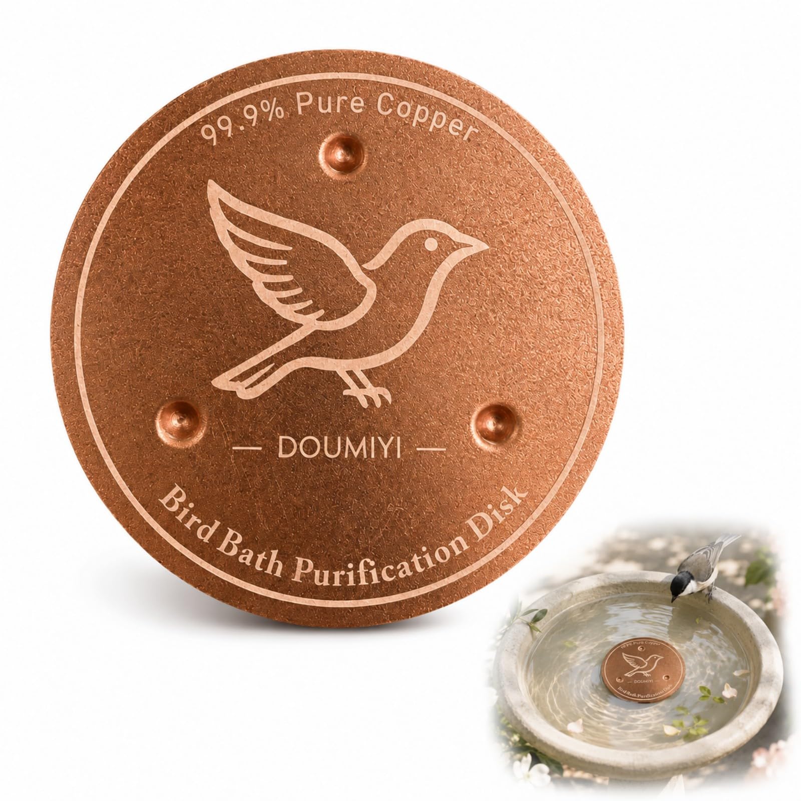 QLK Bird Bath Copper Disk, 99.99% Pure Copper Disk, Bird Bath Copper Disks Keeps Water Fresh, Physical Cleaning Water Birdbath Disk Birds Water Bowl for Outdoors