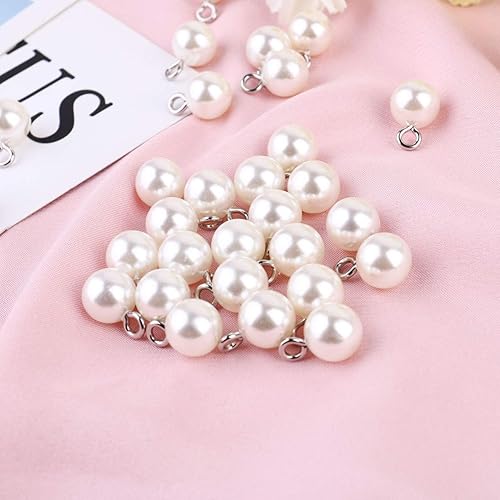 Miniatura 8 de Exceart 100 dijes colgantes de perlas de plástico, cuentas redondas de perlas de imitación para manualidades, aretes, collares, accesorios de