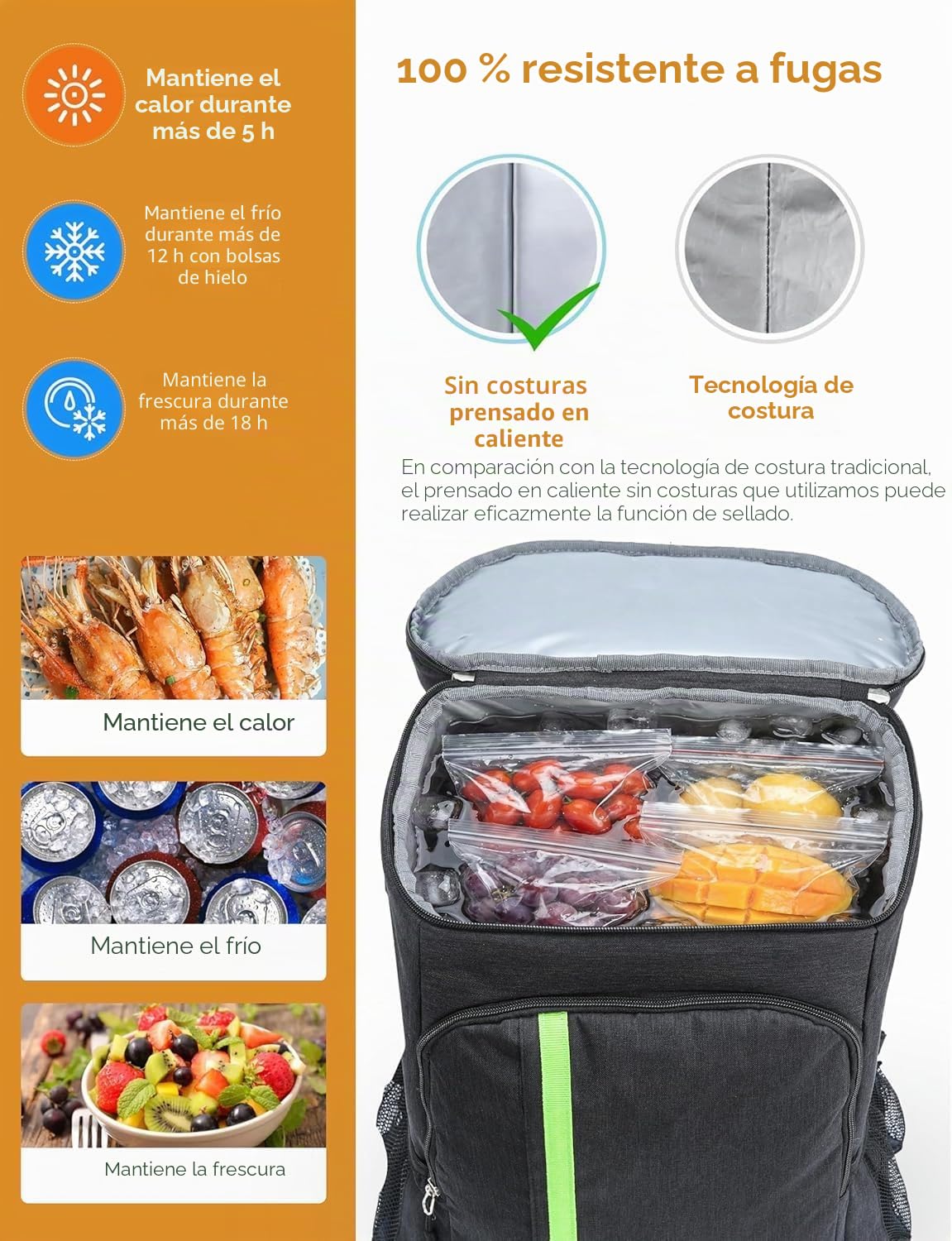 Besrey - Mochila térmica de 30 litros, Bolsa térmica, Mochila isotérmica, portaalmuerzos, Mantiene los Alimentos Calientes o fríos. para Camping, pícnic, Barbacoa, Eventos (Negro)