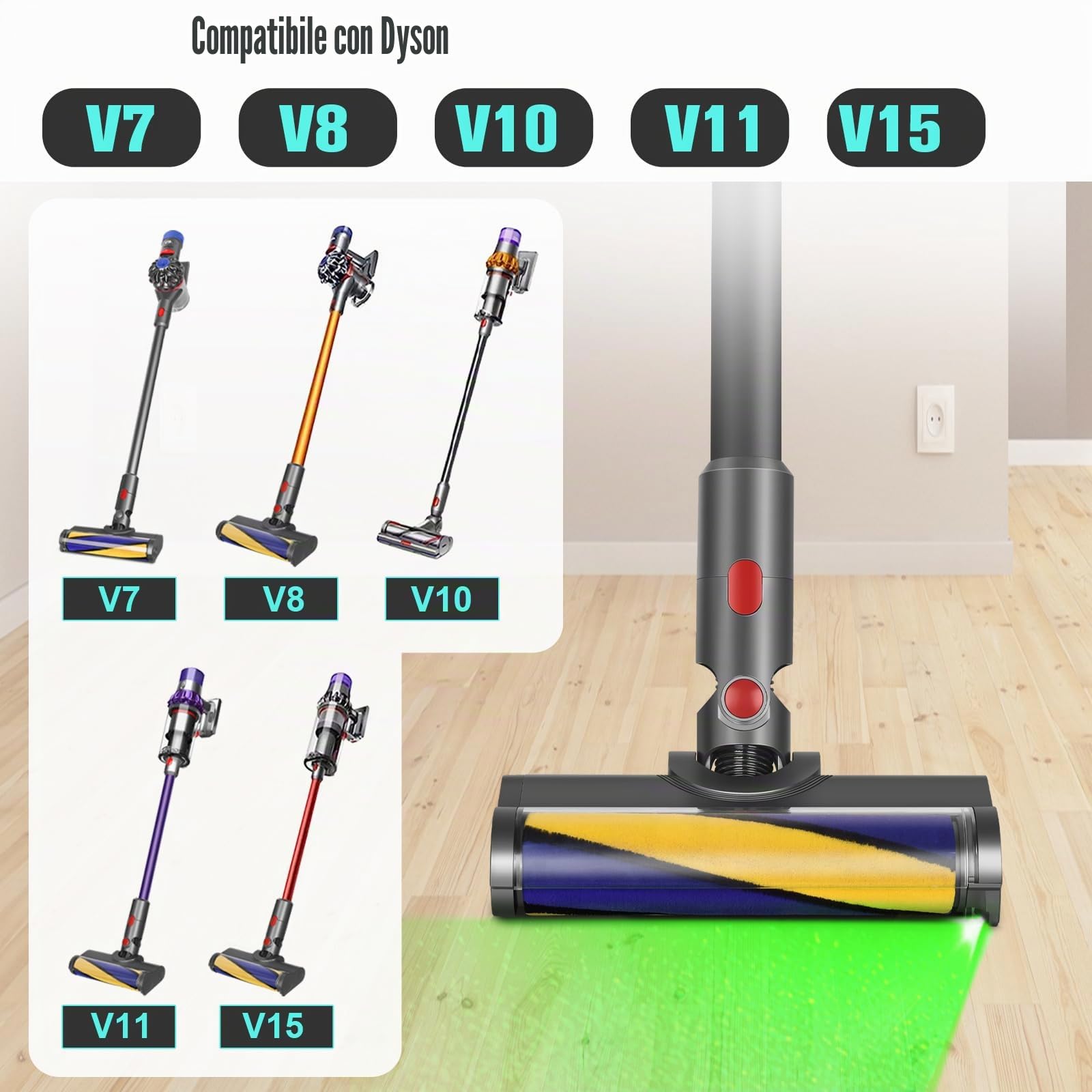 V8 LED Spazzola Morbida per Dyson V11 V8 V10 V15 V7 Scopa Luce Ricambi Rullo Spazzola Morbido per Dyson Accessori Testina Elettrica Bocchetta per Pavimenti Duri Parquet e Angoli Stretti