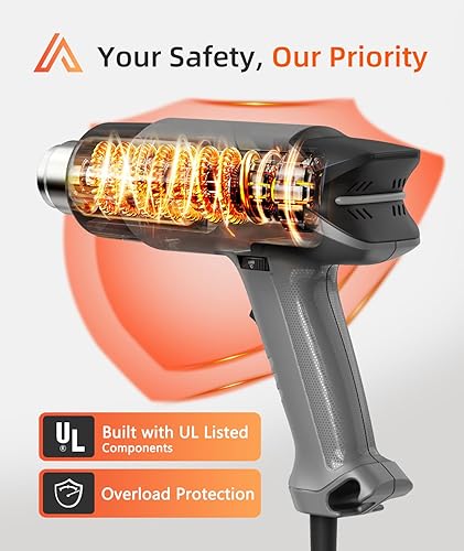 Miniatura 5 de Pistola de calor con 6 ajustes de temperatura precisos 212.0-1,112.0 F (212-1112F) Pistola de aire caliente de calentamiento rápido con 2 ajustes de