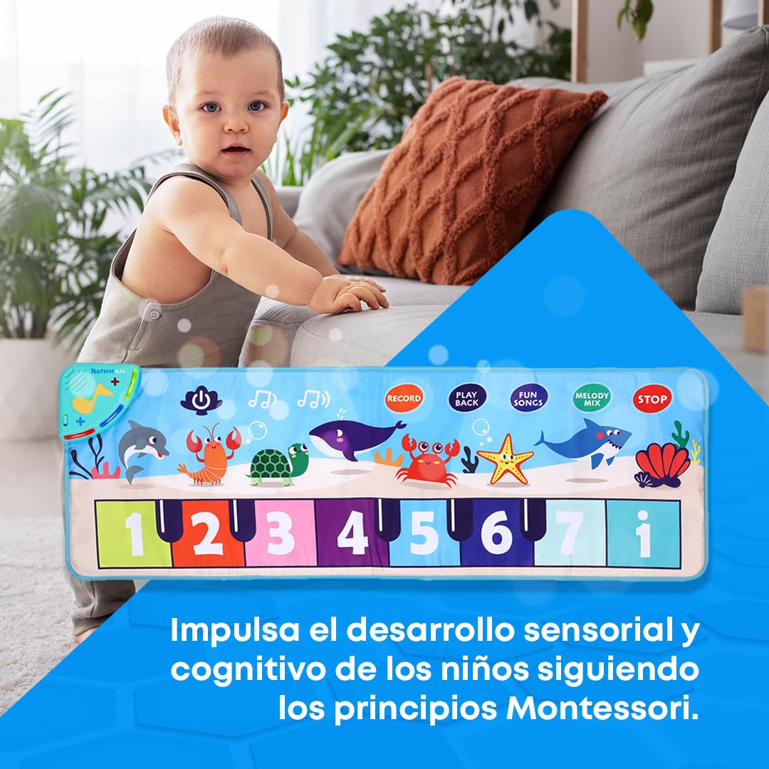 NK Alfombra Musical para Bebé con 8 Sonidos del Mar LED - Piano Infantil Juguete para Niños 3 4 5 años, Regalo Original Montessori Cumpleaños Navidad, Plegable, Función Record/Playback (110x36cm) — view 6