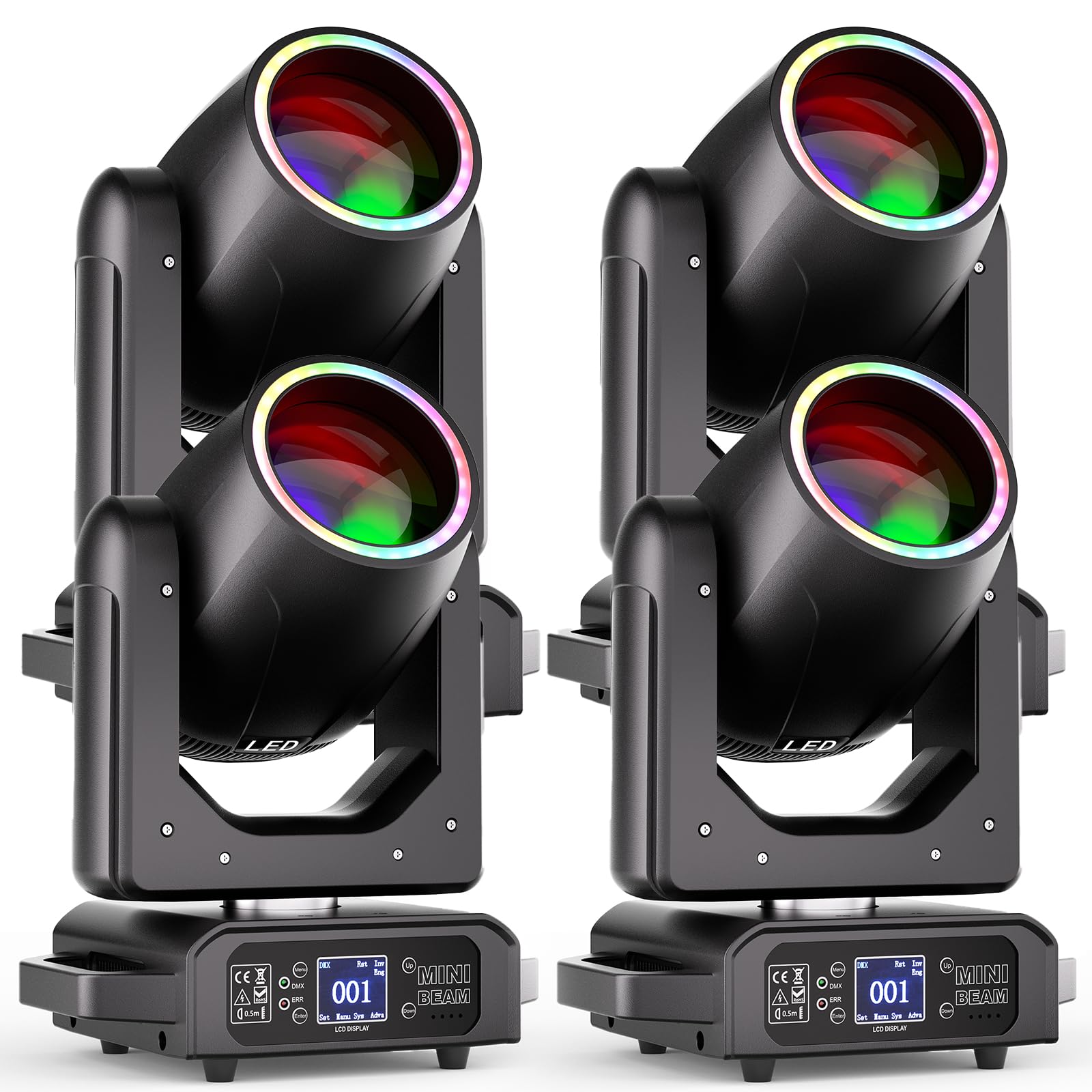 4Pcs 200W RGBW LED Beam Moving Head Licht, Beam Spot Licht mit 7+1 Farben & 11+1 Gobo- Räder 18 Prisma, d-mx512 Steuerung für Bühne Disco Party Hochzeit Weihnachten Halloween