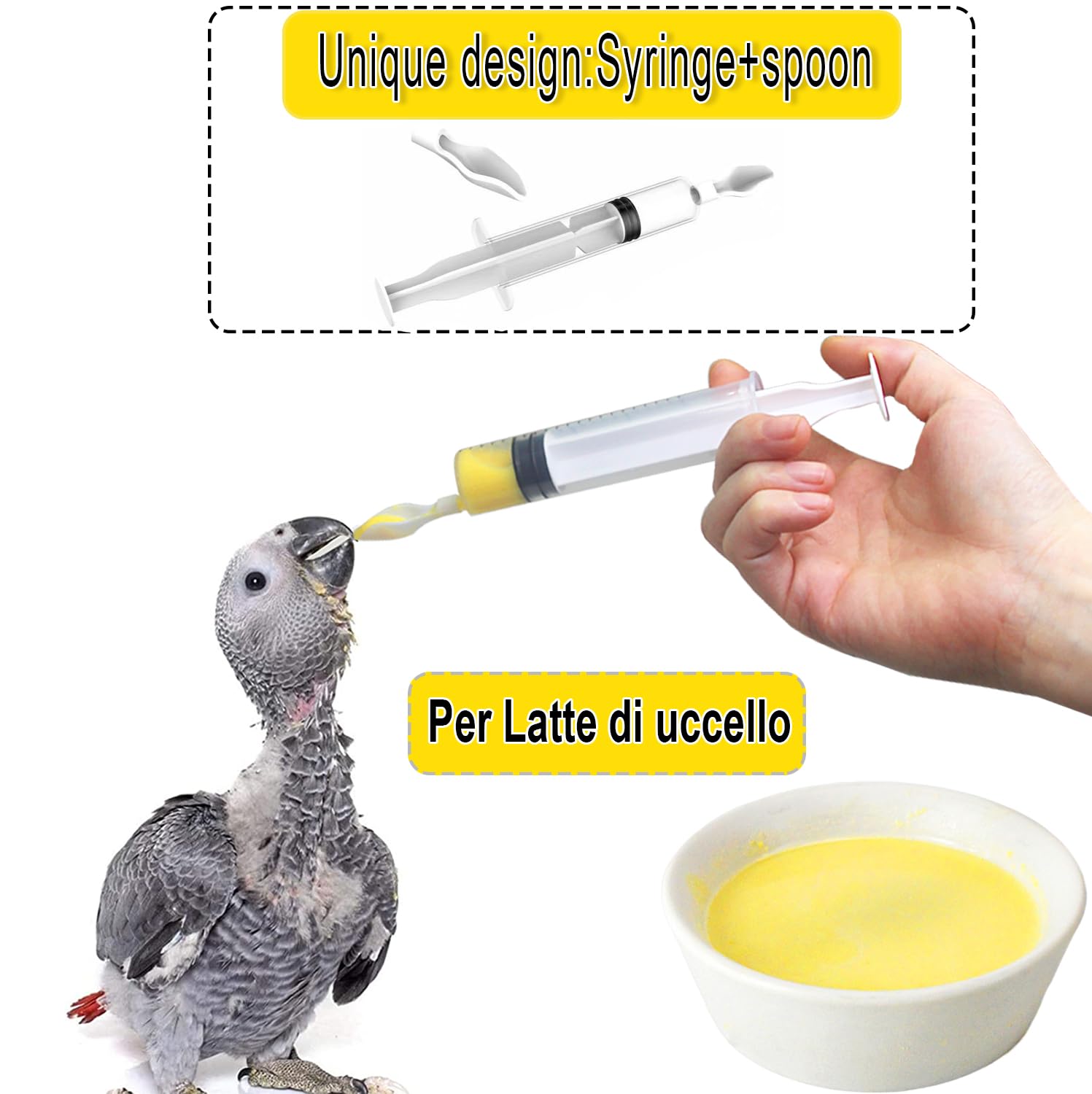 Siringa Alimentatore Manuale per Uccelli e Pappagalli con Bocca a Cucchiaino per Cibo Liquido Riutilizzabile