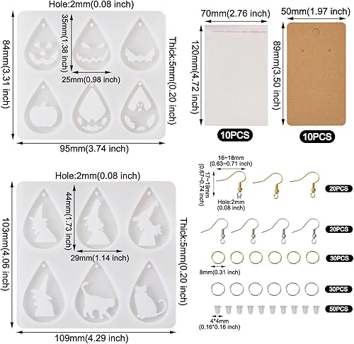 Miniatura 7 de KISSITTY Moldes de silicona de terror de Halloween para hacer joyas de resina, fantasma, gato, calavera, calabaza, forma de lágrima, para aretes con
