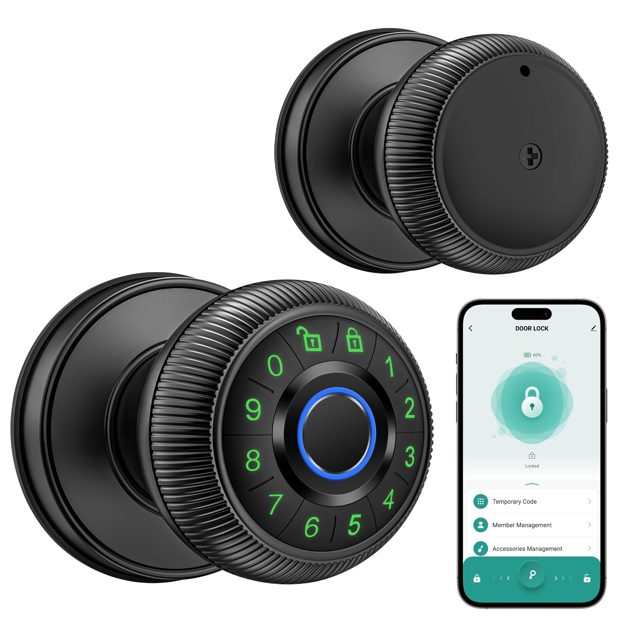 BAILABA Fingerprint Door Lock,Smart Door Knob,Biometric Door Lock,with ...