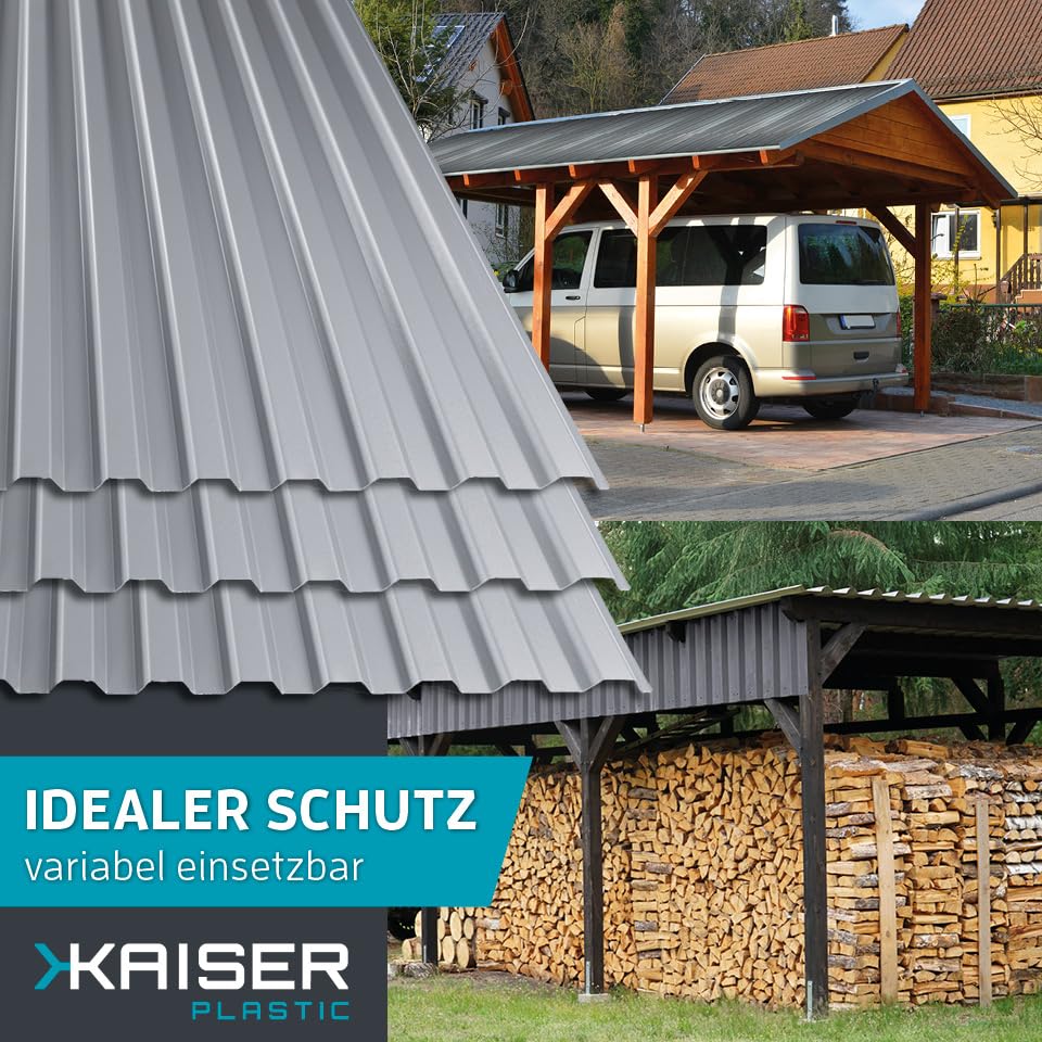 KAISER plastic® Wellplatten Grau | Wellplatten Dach, Welldach Kunststoff | Dachplatten wetterfest | Überdachung | Trapez 76/18 – 90 x 200 cm | 10 Stk.