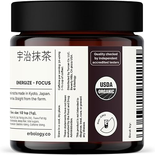 Miniatura 9 de Erbology Matcha 100% orgánico de grado ceremonial de 1.4 onzas, tierra de piedra Tencha, directamente de la granja en Kioto, Japón, energizante y