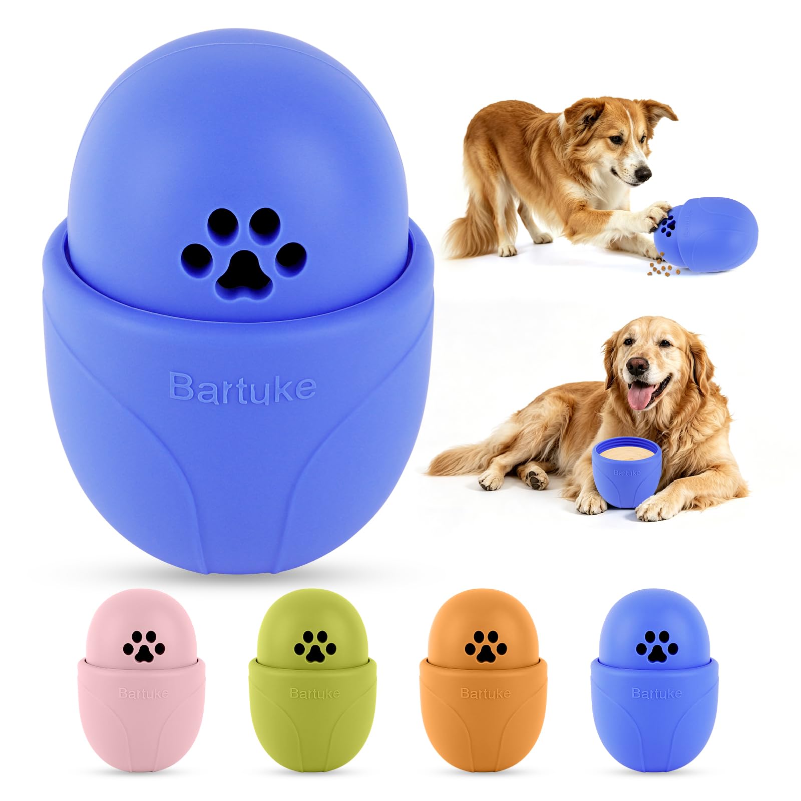 Bartuke Fillable Frozen Dog Treat Ball Toy, Rubber Puppy Treat Dispenser for Slow Food Training and Relieve Boredom, Silicone Tumble Treat Dogs Toys for All Breeds (Blue)