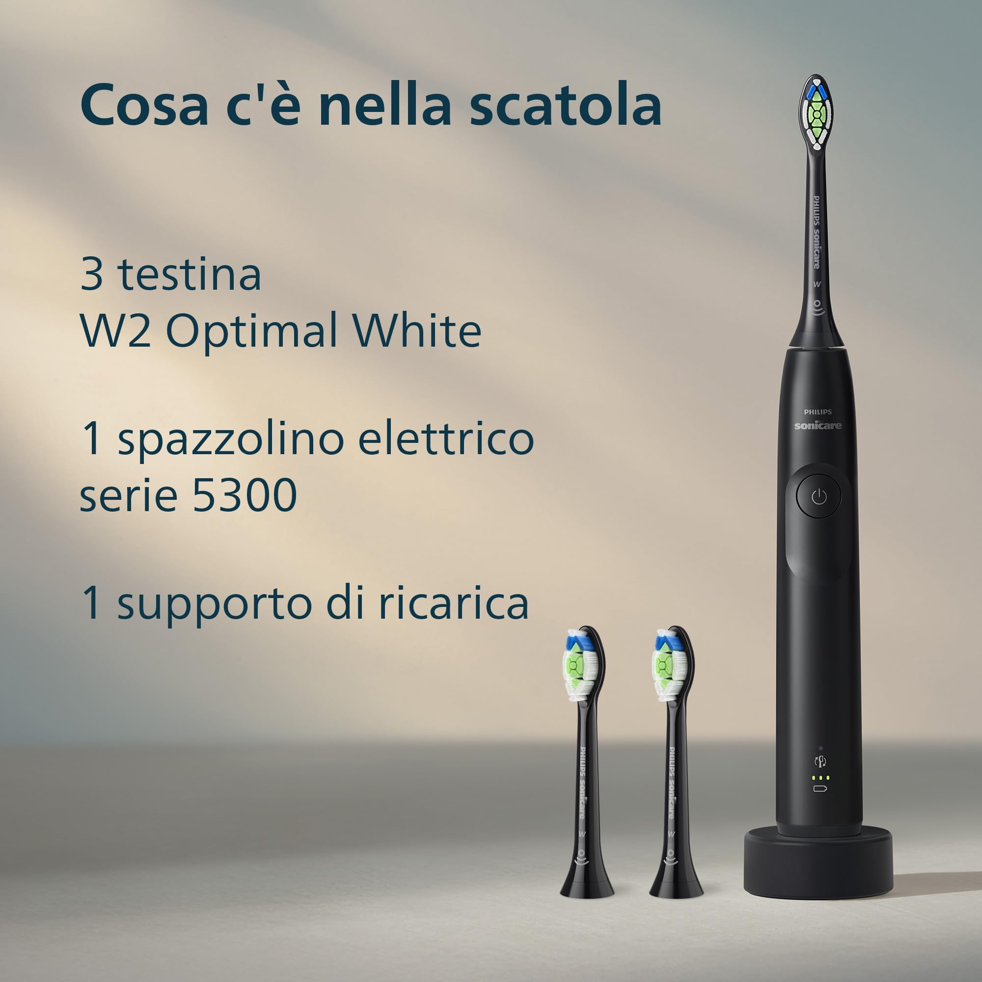 Philips Sonicare 5300 spazzolino elettrico sonico con 2 livelli di intensità, avviso di pressione, EasyStart, Smartimer e BrushPacer, nero, modello HX7101/04 [Nuova tecnologia]