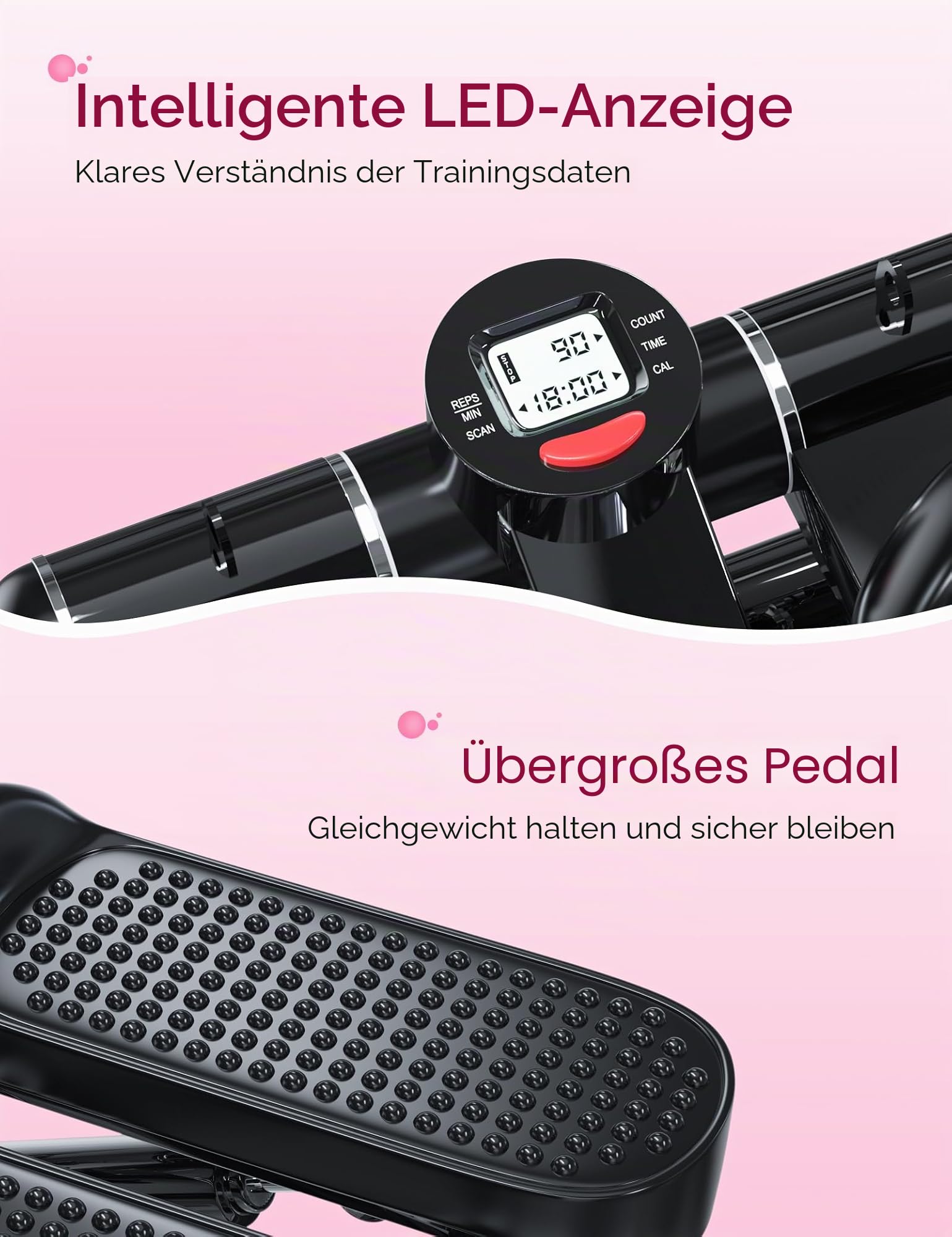 Mini-Stepper für Übungen, Treppenstepper 150 kg Kapazität, Workout-Stepper für Training zu Hause, Schrittmaschine mit Widerstandsbändern