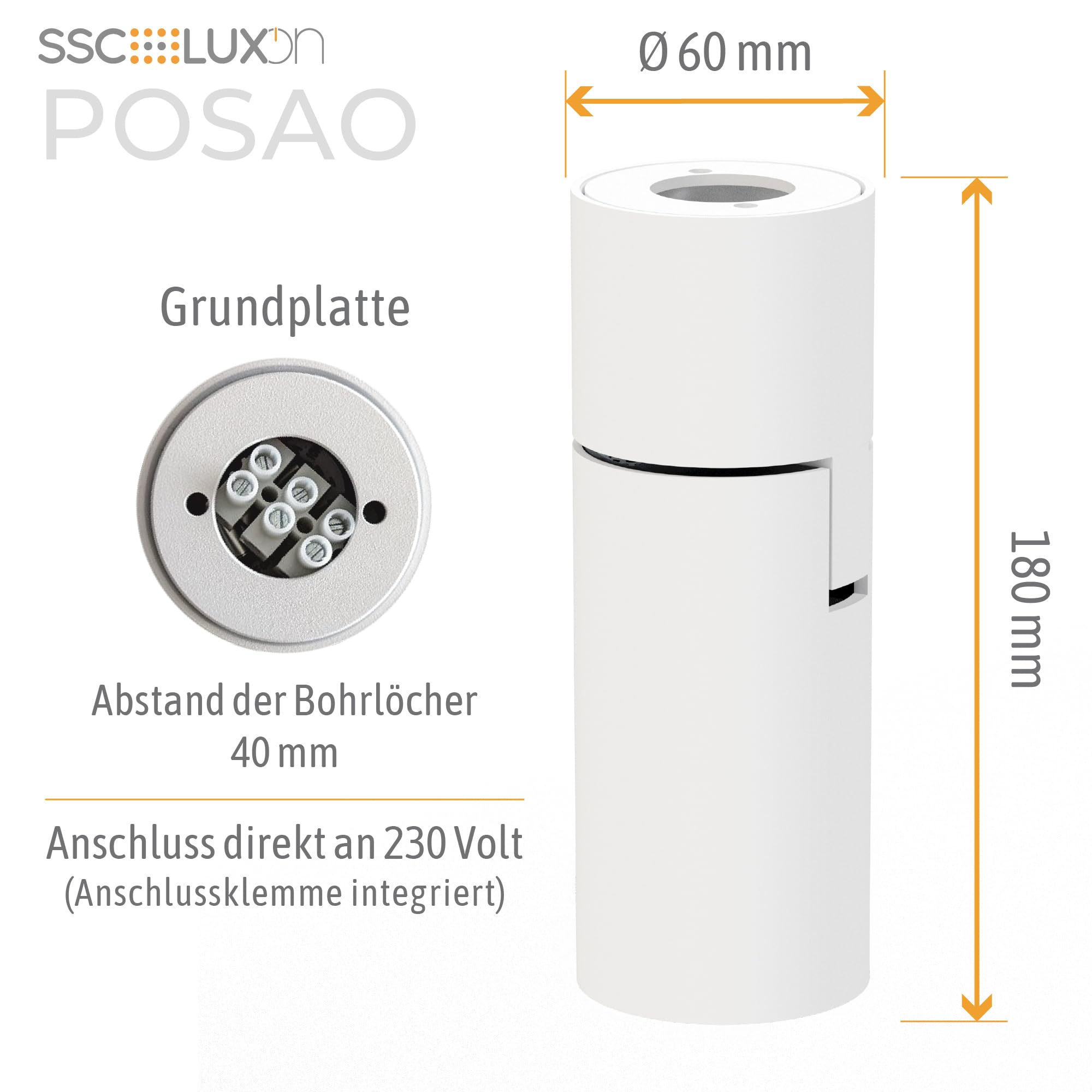 SSC-LUXon POSAO LED Deckenstrahler 1-flammig weiß 20W warmweiß schwenkbar | Heller Aufbaustrahler weiß für Decke & Wand - 1750 Lumen, warmweiß, enger Abstrahlwinkel für Bilder & Shop, schwenkbar, 230V