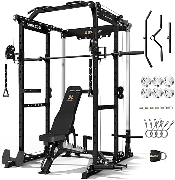 Gxmmat X6 Power Cage, 2200LB Multi-Function Power Rack with Independent Dual Aluminum Pulley System, Squat Rack for Home Gym Strength Training Equipment, Weight Garage Cage with More Attachments