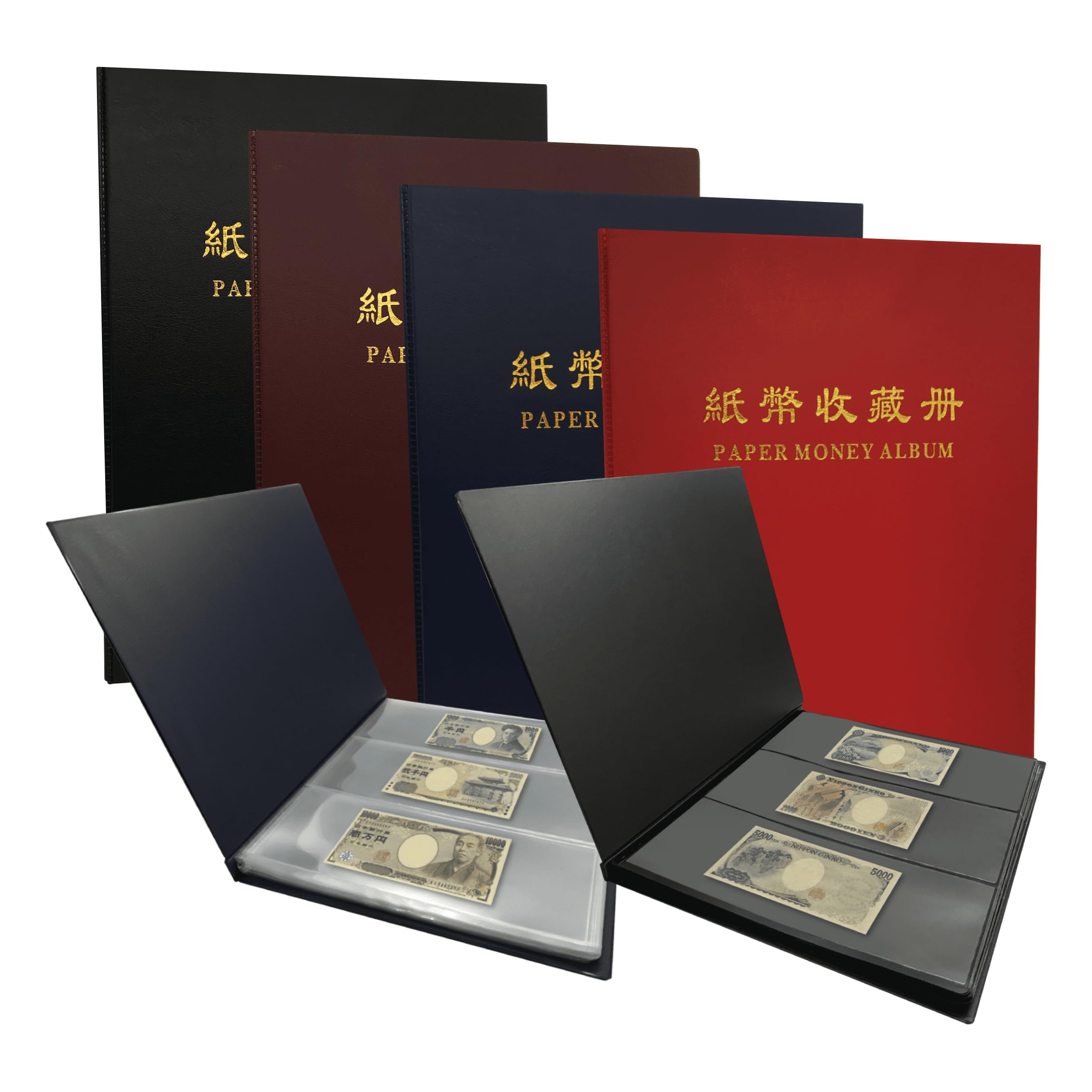 PCCB MINGT 3 Rows 60 Slots Multi-Colour Optional Paper Money Collection Album Banknote Display Storage Album with Transparent Background Sheets (Black)