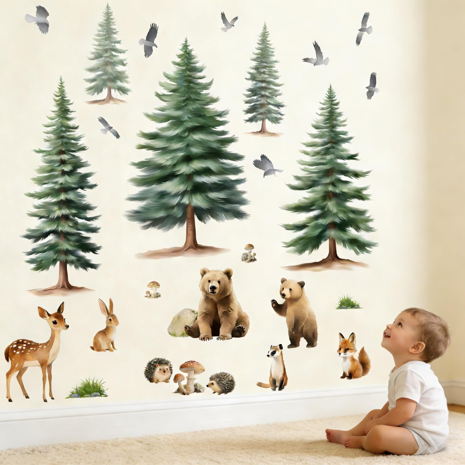 Woodland Animal Wall Decals for Baby: Forest Theme Removable Vinyl Wall Decals Nursery Kids Room Toddler Kids Ages 0-12 Years - Image 3