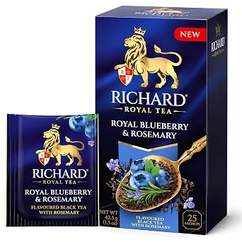 Richard Royal Tea Blueberry & Rosemary Black Tea Bags Flavored Black Tea with Apple Pieces, Hibiscus, Rosemary, Mint & Bilberry Pieces Premium Botanical Berry Tea Gift Box 25 Count, Made in UK