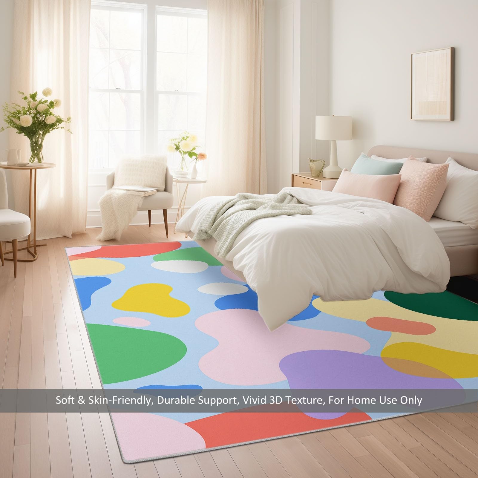 Dywan z niskim runem, antypoślizgowy dywan, 160 x 230 cm, sztuczna wełna, lekka, nadająca się do prania, mata podłogowa, abstrakcyjny wzór kreskówkowy, geometryczny wzór, do sypialni, salonu, biura