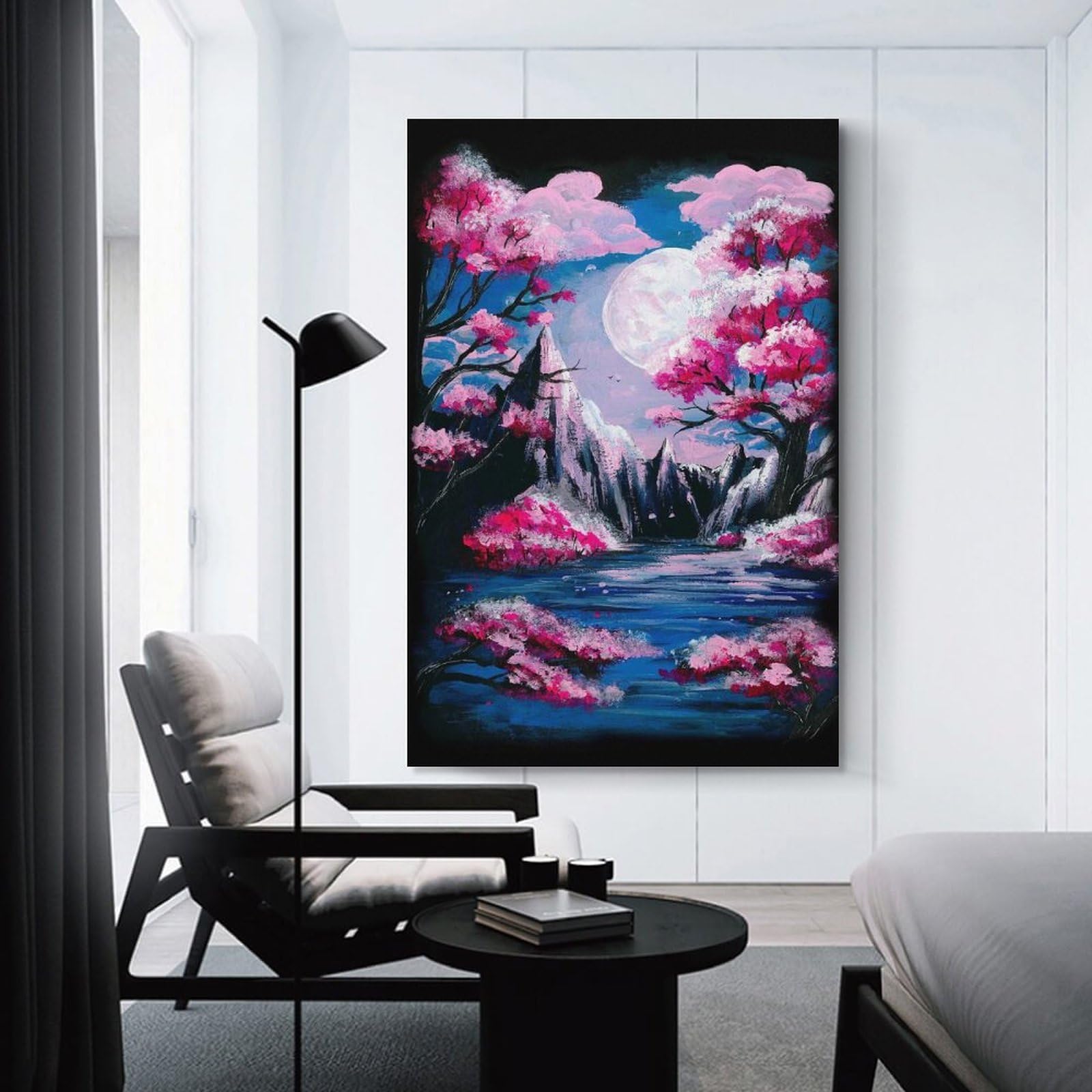 Junmoney Unframe-Style-13 Wall Picture Print Cherry Blossom Moon, 20X30inch(50X75cm), For Living Room, Bedroom Or Home Office, Thoughtful Wall Decor For Art Lovers