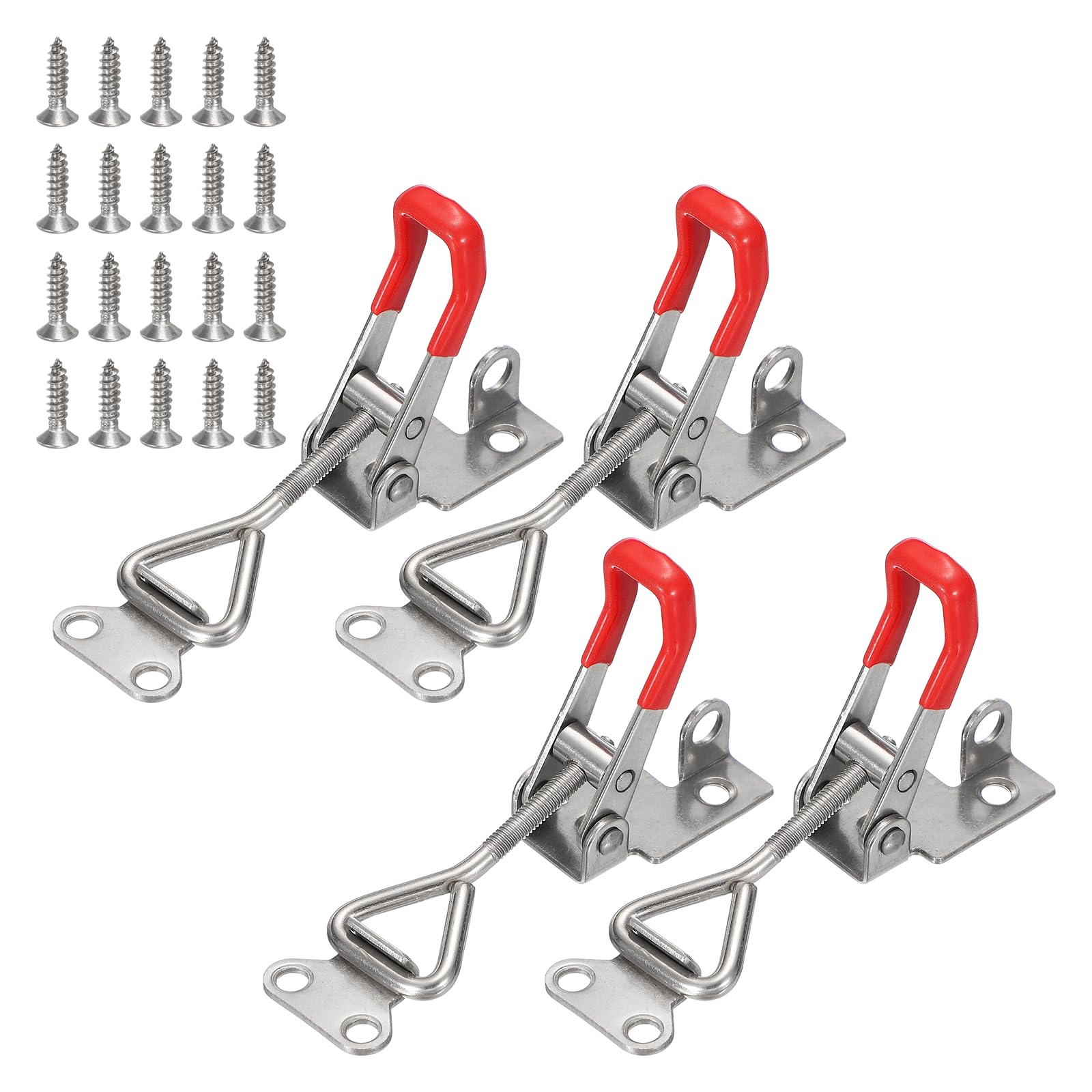 sourcing map 4 Pack 4001 Toggle Latch Clamp 304 Stainless Steel Adjustable Toggle Latches with Lock Hole and Leather Heavy Duty Quick Release Hasp Clamp for Smoker Cabinet Lid Jig Trunk, Silver