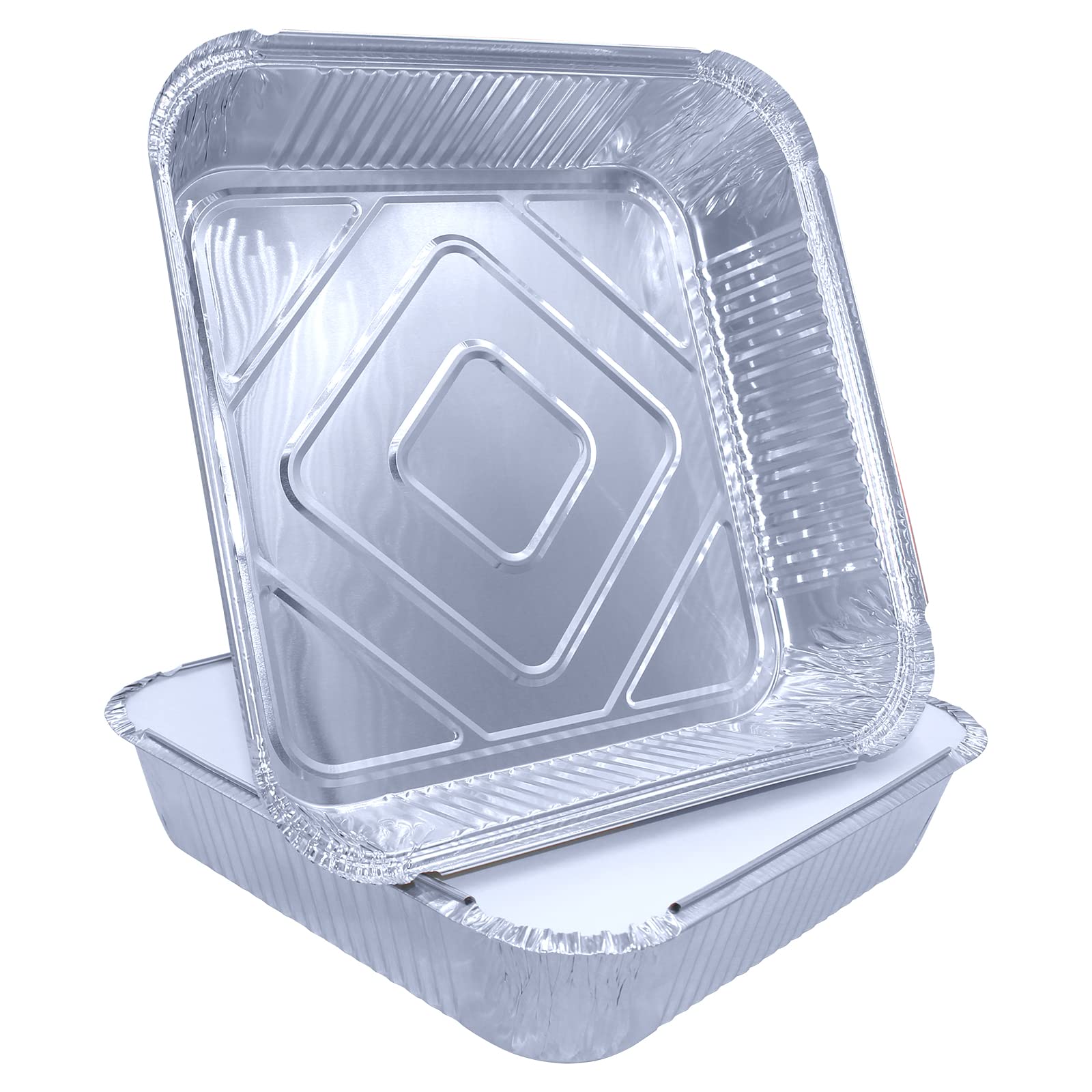 Sunrise Packaging 50 x Large Square Aluminium Foil Food Containers with Lids 9''x9 x2''- No9 Deep Foil Trays Reusable Food Safe Ideal for Home, Baking, Food Storage, Roasting, Takaway, BBQ