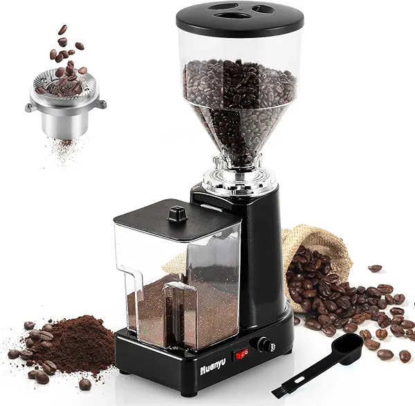 Huanyu Flat Burr Coffee Grinder with 19 Grinding Settings Electric Coffee Bean Grinder Adjustable Bulk Coffee Grinder Large Capacity 35oz Black