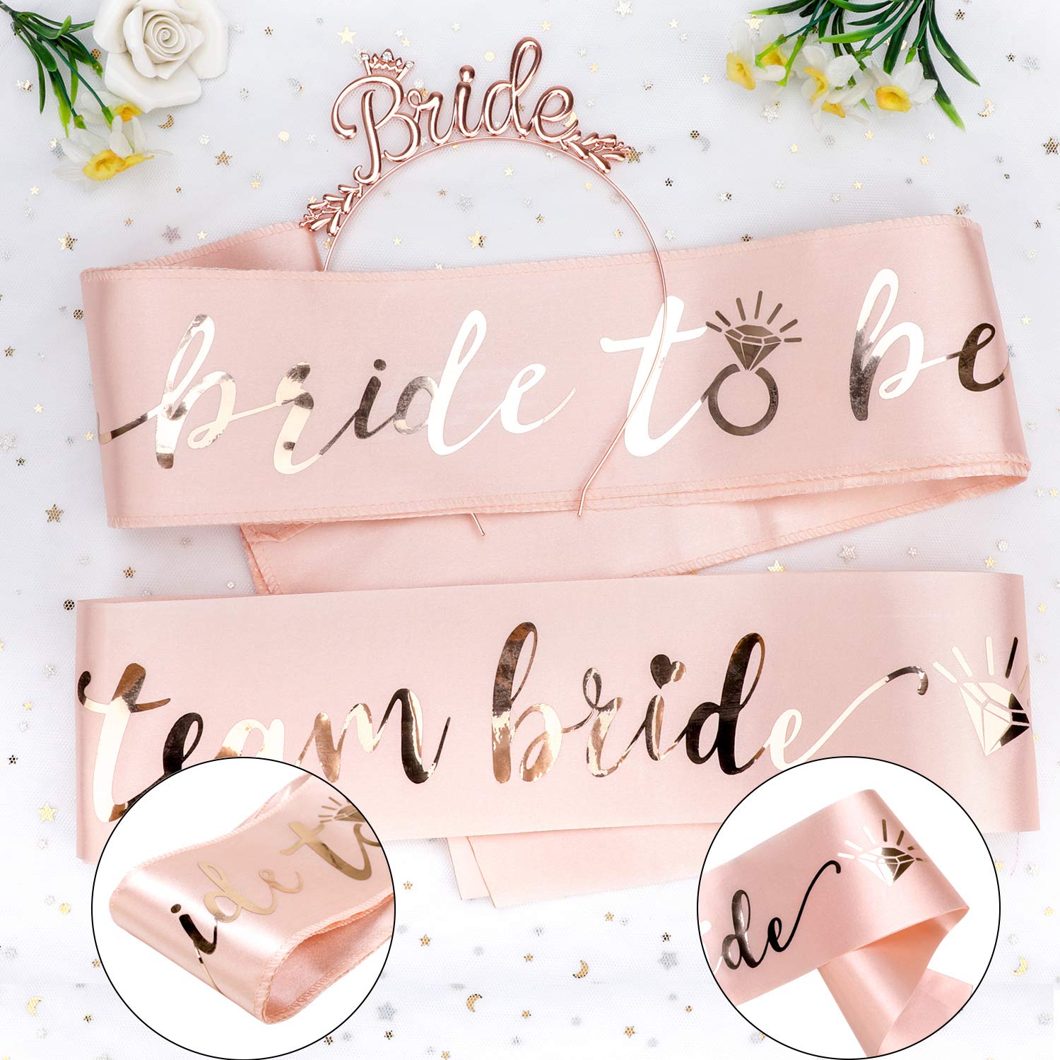 KonSait Sposa di Essere Fascia Bride To Be e 6 Pezzi Amiche della Sposa Addio al Nubilato Fascia e Sposa cerchietti, Addio al Nubilato Gadget, Regalo per Future Spose