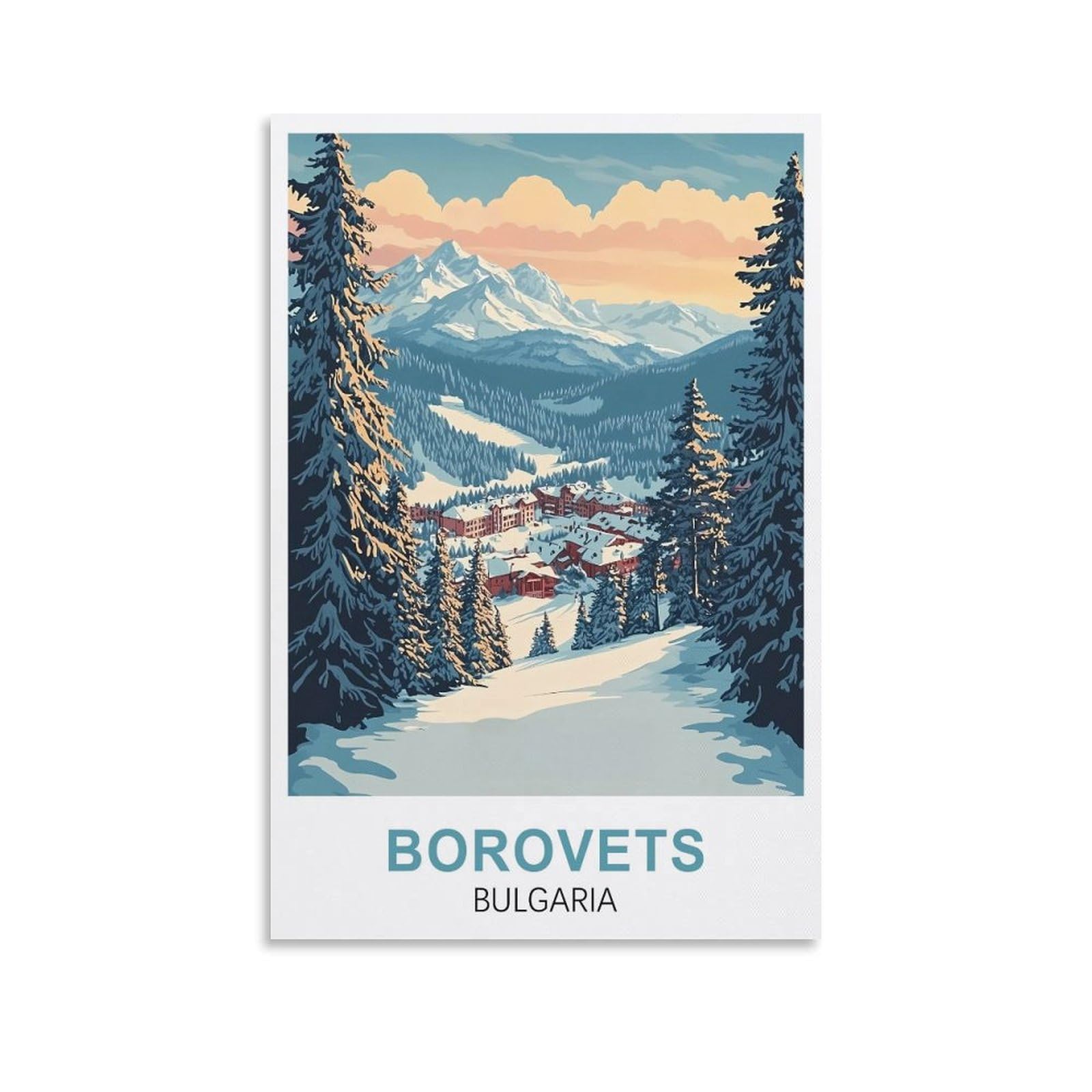 Wgmdoee Unframe-Style Borovets Bulgaria Vintage Travel Poster 12X18inch(30X45cm) Canvas Poster Living Room Wall Art Home Decor