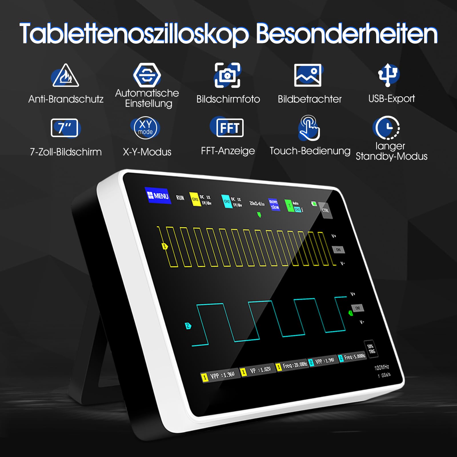 Oszilloskop Multimeter Digitales Handheld Oszilloskop 1013D 2 Kanal 100MHz Bandbreite,LCD Touch Screen,1GSa/s Abtastrate, 1GB Speicher Oscilloscope