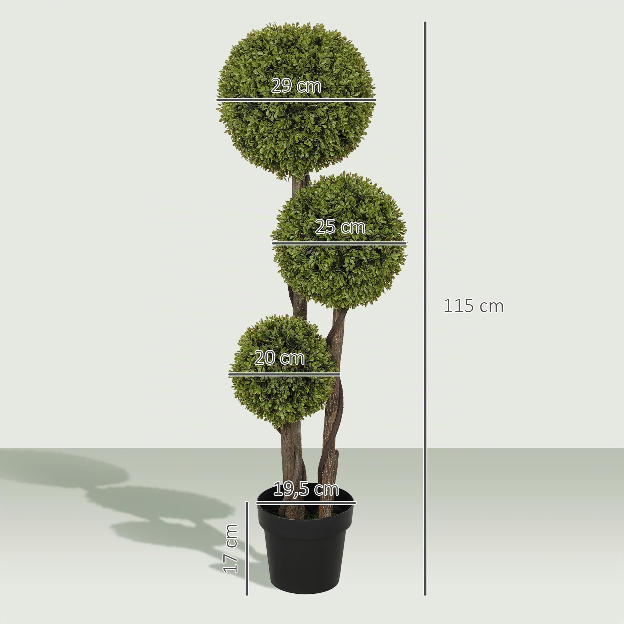 HOMCOM 1,16m Árbol topiario Artificial de boj en Maceta Verde Claro | Planta artificial, árbol de tres bolas, interior y exterior