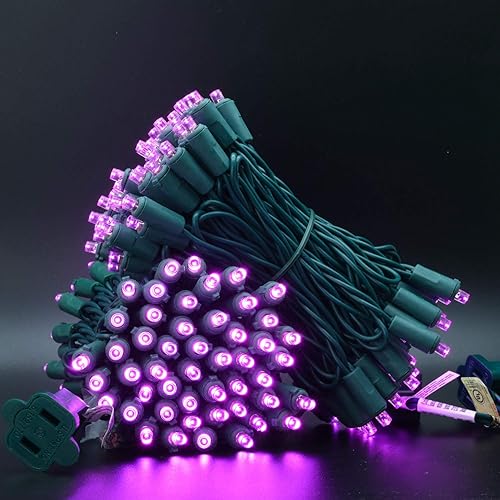 Miniatura 3 de YULETIME Luces LED de Navidad de gran angular rosa con cable verde, 66 pies, 200 unidades, certificación UL, grado comercial, 0.197 in, juego de