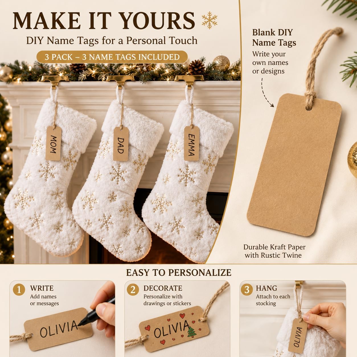 AOGU 3 Pack 22 Inch Faux Fur Sequin Snowflake Christmas Stockings Snowy White Christmas Stockings Hanging Ornaments Candy Gift Bags for Christmas Decorations, Gold