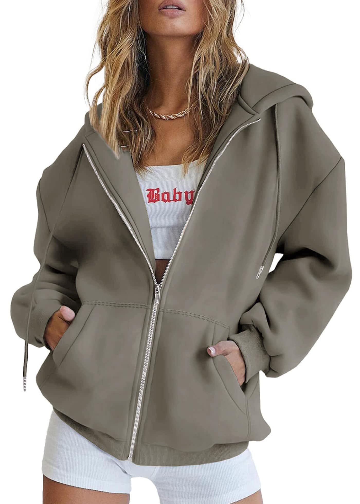 Timuspo Hoodie Damen Sweatjacke 2026 Kapuzenjacke Herbst Winter Lang Sweatshirt Kapuzenpullover Mit Kapuze Reißverschluss Mantel Oversize Pullover