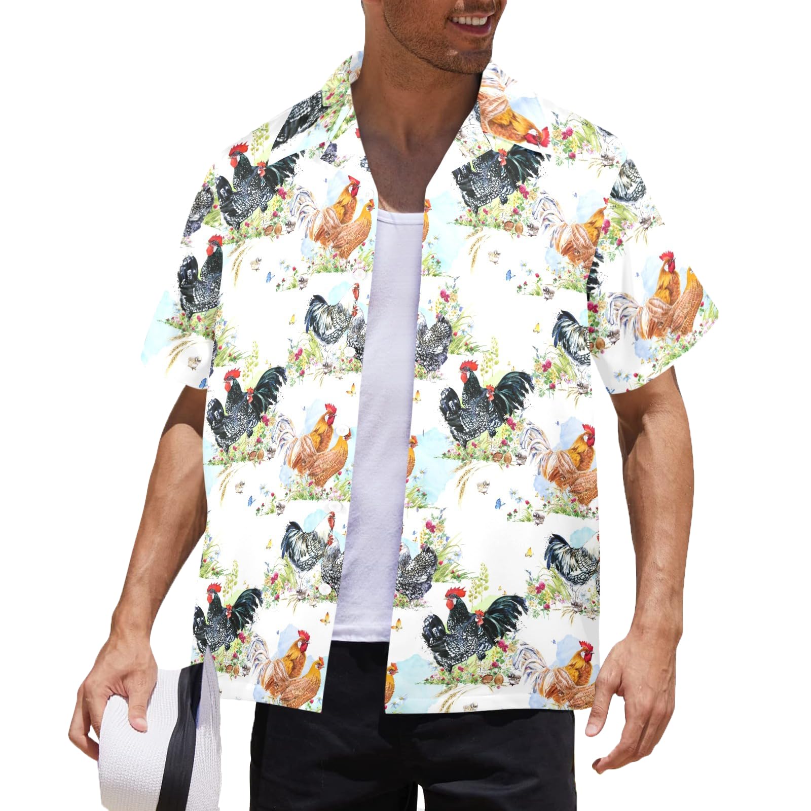 HUGLAZY80s 90s Outfit Hawaiian Shirt for Men Big and Tall Short Sleeve Button Down Shirts Funny Party Outfit