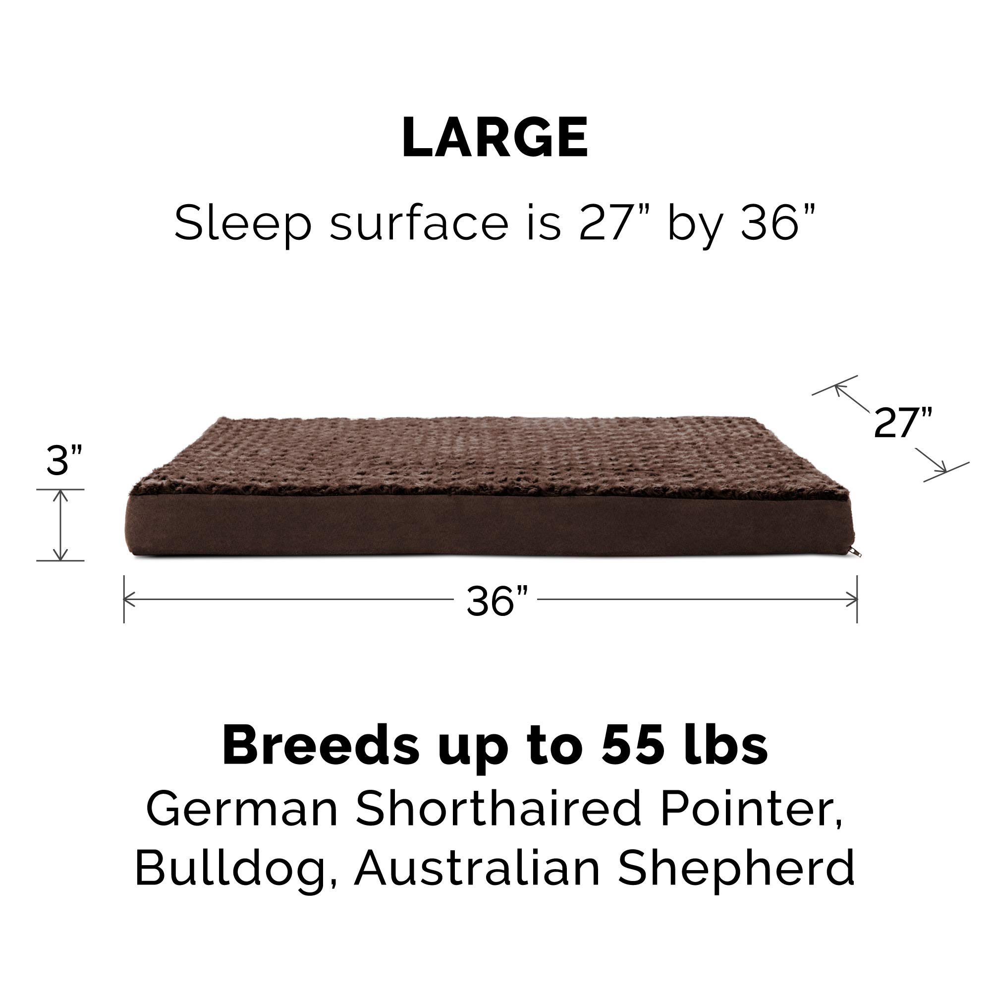 FurHaven Copertura di ricambio per letto per cani ultra felpata in pelliccia sintetica e materasso scamosciato, lavabile in lavatrice, cioccolato, L