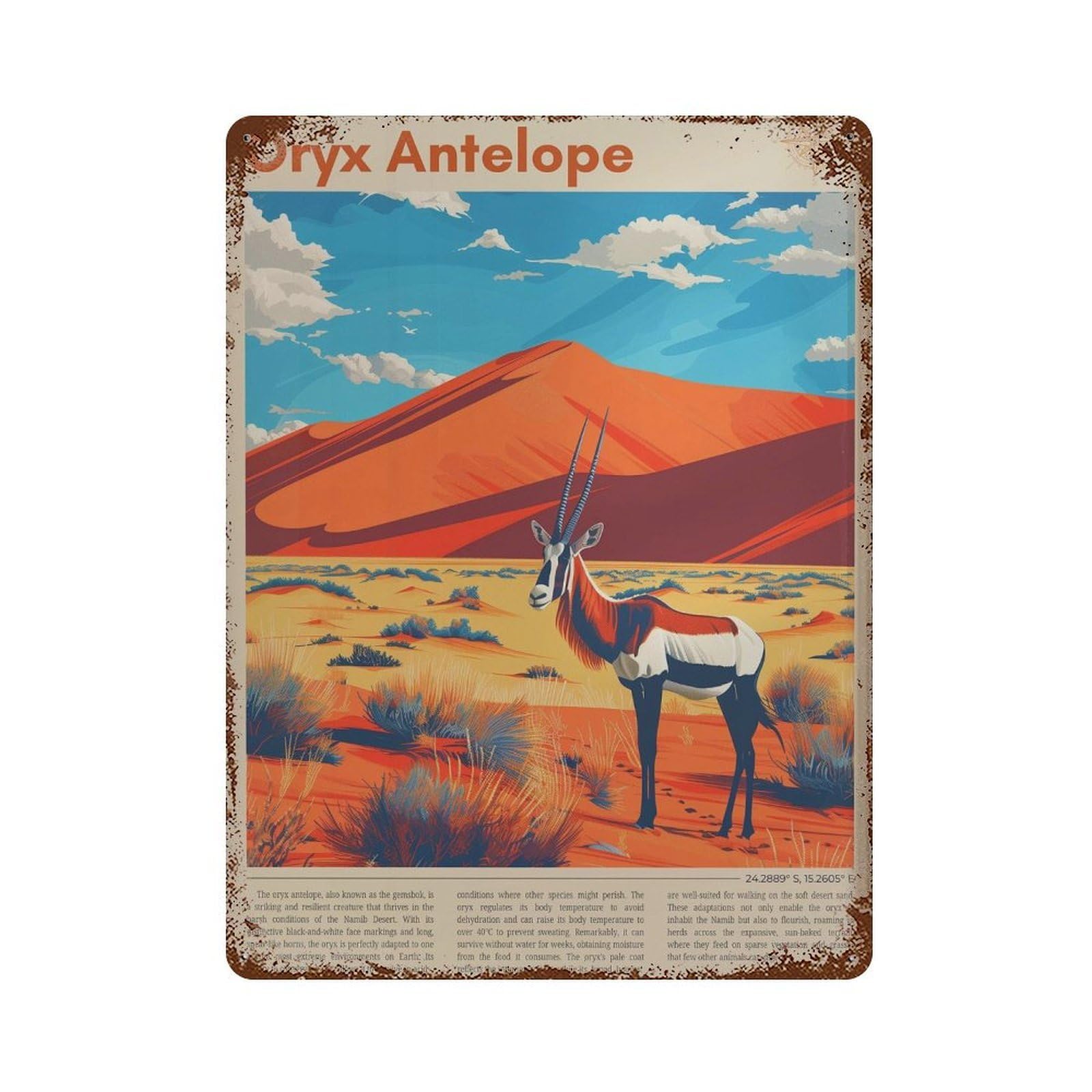 xiaoxiaoshen Oryx Antelope Namib Desert Travel Wall Decor Art Metal Tin Poster Modern Home Decor Art Home Bar Shop Decorations Vintage Sign 40x30cm