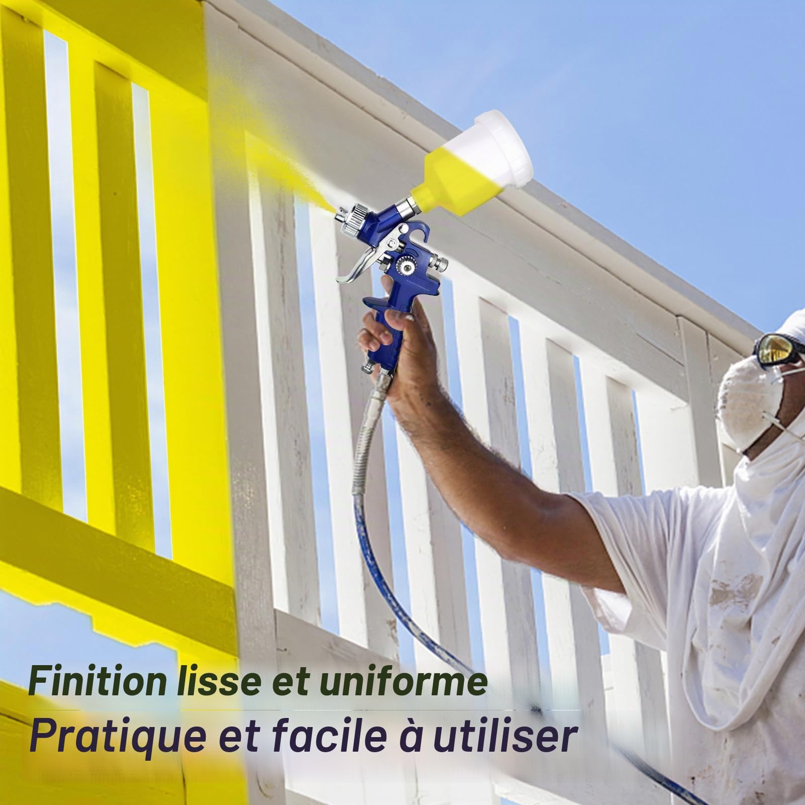 HVLP Pistolet à Peinture Professionnel Kit, 2 Pistolets Pulvérisateurs avec Buses 0.8mm et 1.4mm, Régulateur de Pression d'air, Gobelets 600ml et 125ml,Nettoyage, Coffret de Transport Bleu
