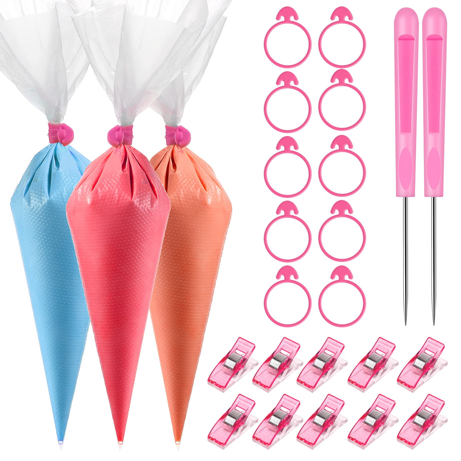 Patelai 122 Pcs Piping Bag Set with Disposable Tipless Piping Pastry Bags Ties Clips Awls Tool for Cakes Icing Scribe Cookie Decorating Supplies