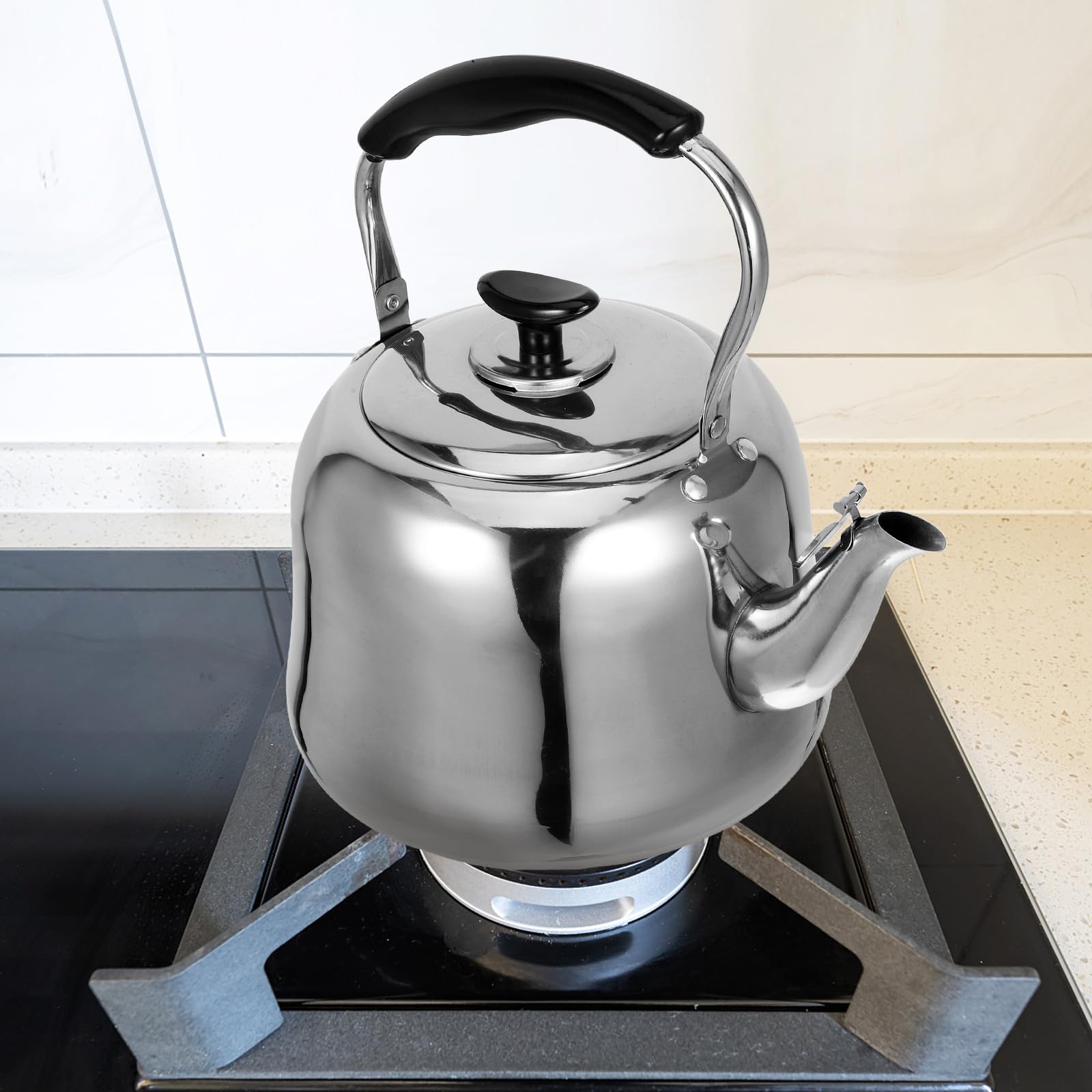 UKCOCO Hervidor de Agua para Estufa 4l de Acero Inoxidable Espesado con Silbato, Tetera Grande Antigoteo Compatible con Inducción, Gas y Eléctrica, Mango Ergonómico Antiescaldaduras