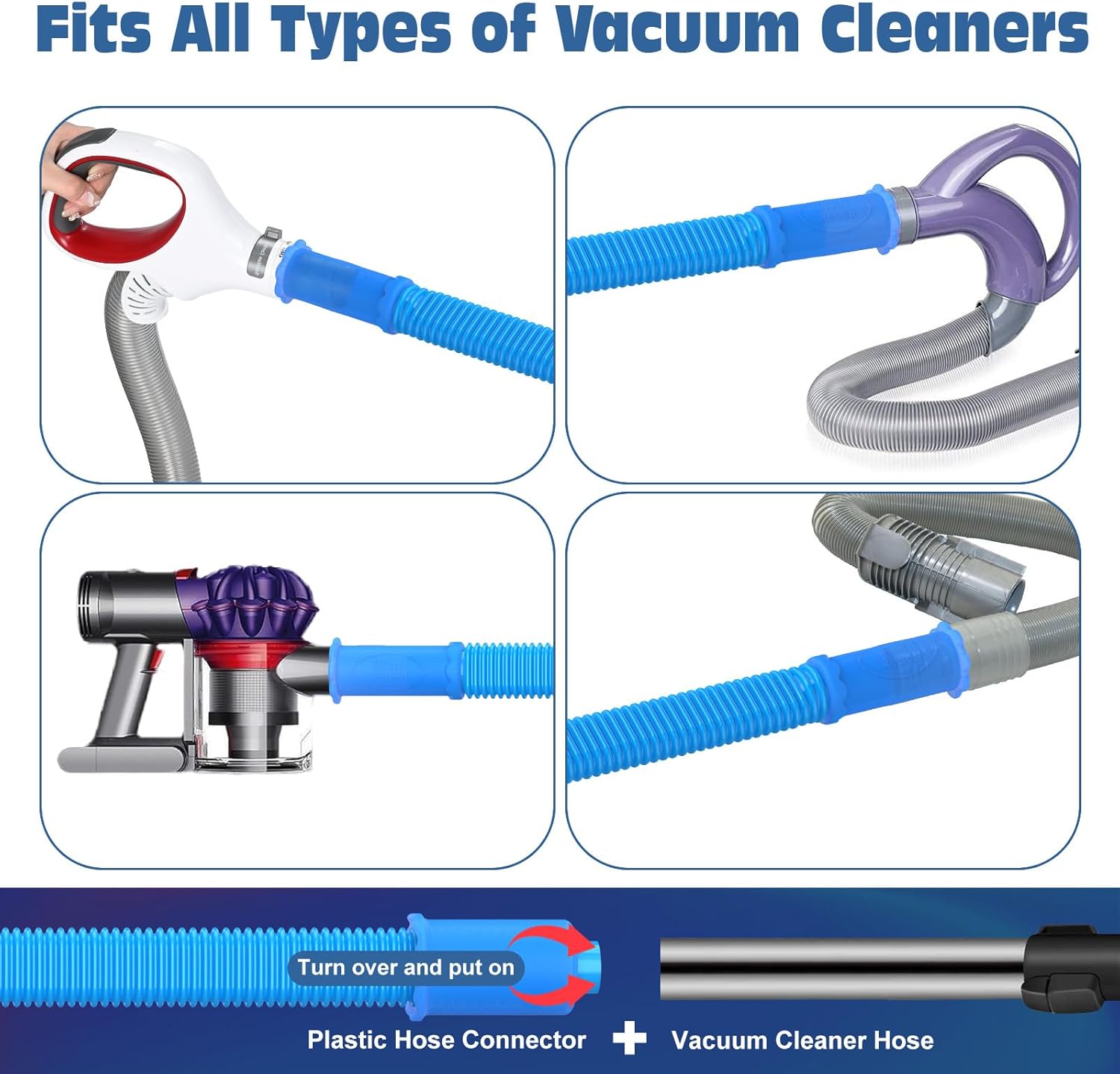 Upgraded 2 Pieces Dryer Vent Cleaner Kit Compatible with Most Vacuum Cleaner, Flexible Dryer Lint Brush and Vacuum Hose Attachment, Quickly Lint Remove, Blue thumbnail