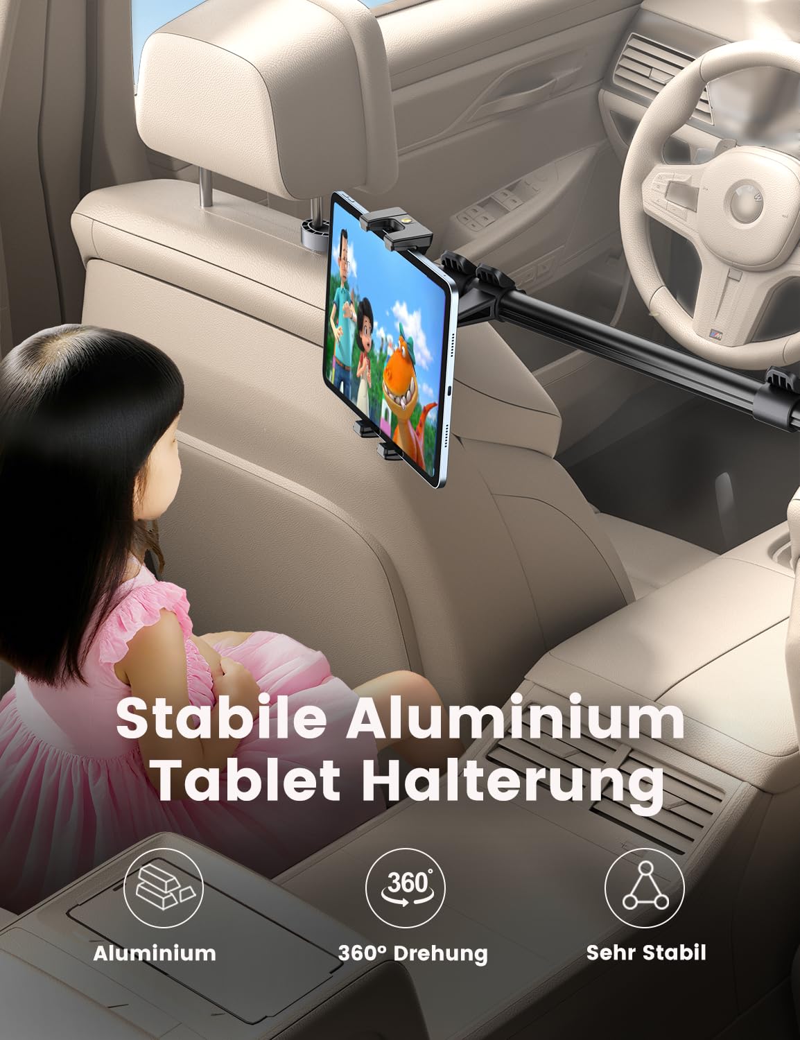 OHLPRO Tablet Halterung Auto Kopfstütze, Ausziehbar Tablet Kopfstützenhalter Mitte KFZ iPad Halter Rücksitz Kompatibel mit 5-13 Zoll iPad Pro Mini Air Galaxy Tab S9 Kindle Switch