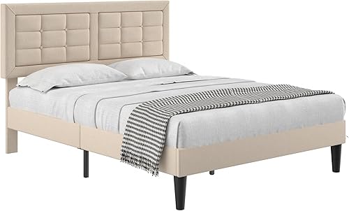 Miniatura 18 de VECELO Full Size Bed Frame with Storage Drawers, Upholstered Platform Bedframe with Wingback Headboard, No Box Spring Needed, Light Grey Gris