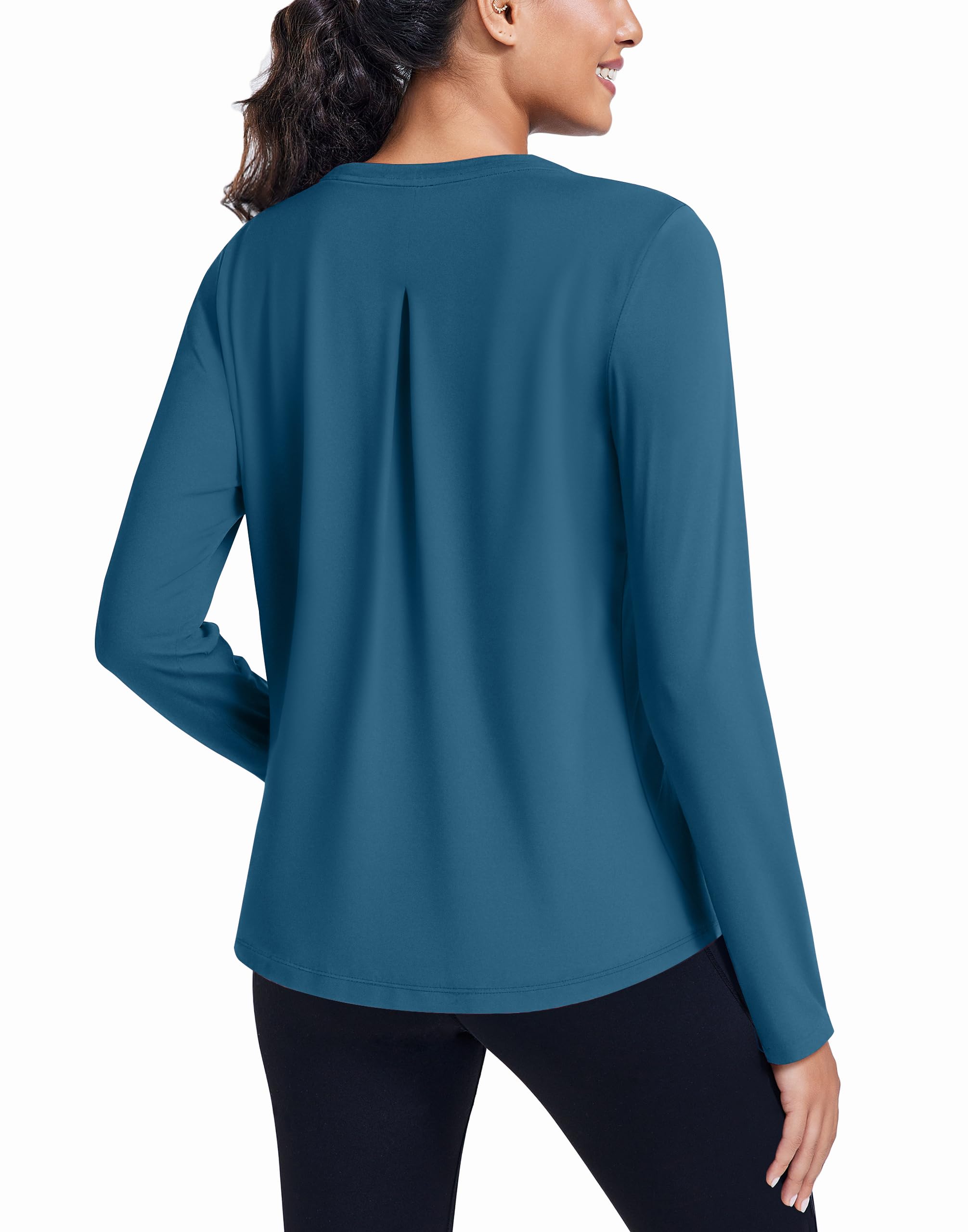 PINSPARK Workout Tops for Women Long Sleeve Athletic Shirt Soft Loose Fit Exercise Shirt with Back Pleated Pilates