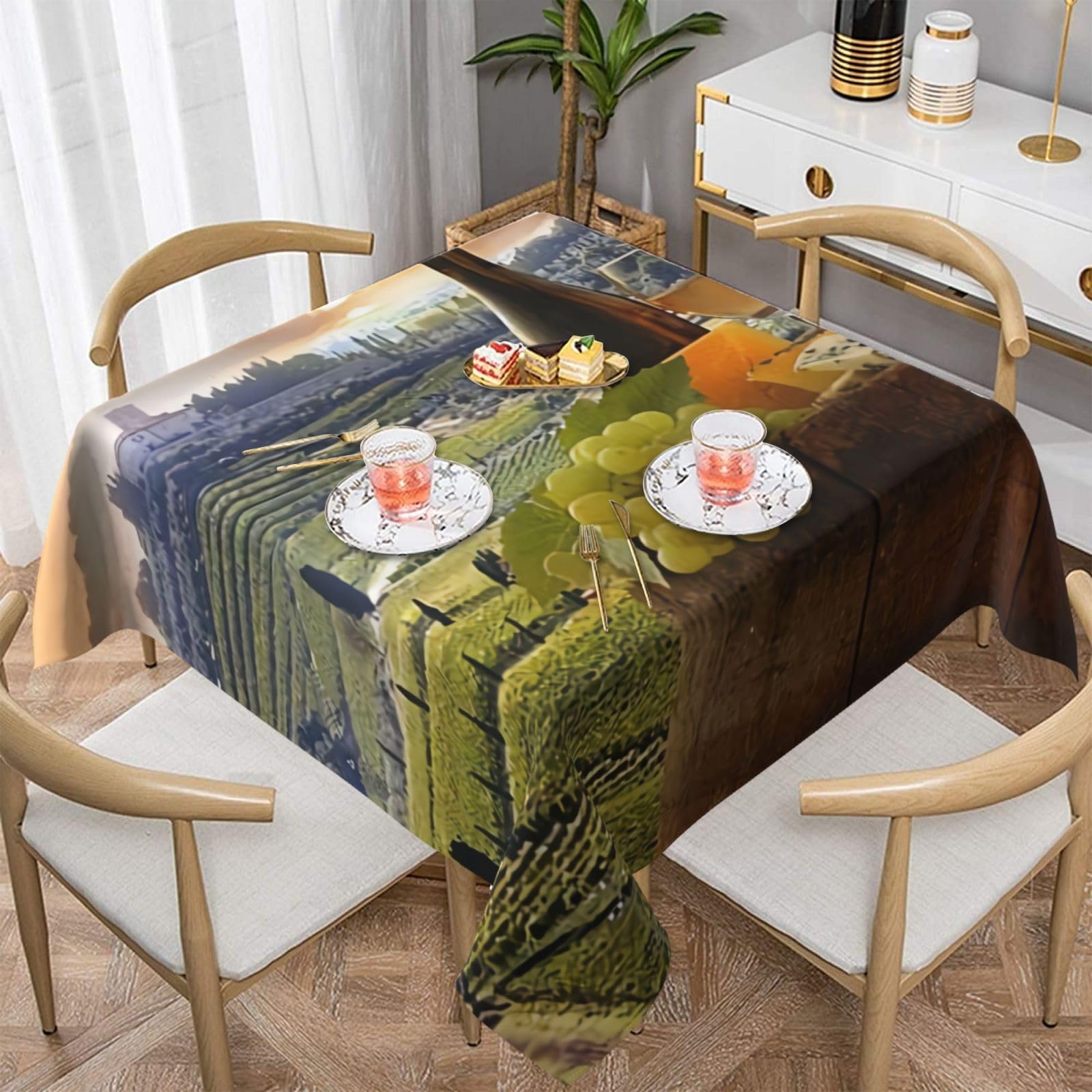DCEHGEW Vineyard Prints Square Tablecloth 152x152 CM, Waterproof Fabric Table Cloth for Dining Table, Farmhouse Table Cover for Kitchen Dining Tabletop Decoration
