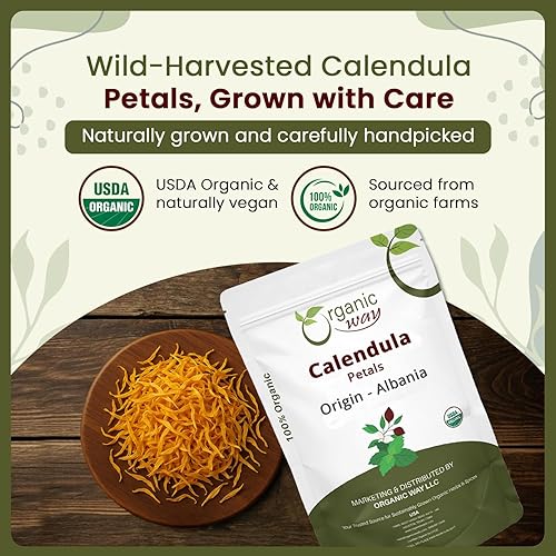 Miniatura 2 de Organic Way Pétalos de flores de caléndula secos  Té de hierbas (Caléndula officinalis)  Cosecha silvestre europea  Certificado orgánico y Kosher
